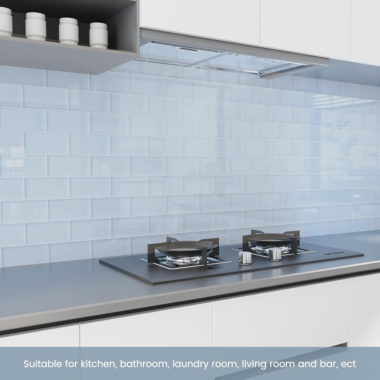 Peel and Stick Glass Subway Tiles, 3 x 6 Inch, Blue White for Kitchen Backsplash Bathroom Wall Pack of 40 Sheets, 5sq.ft
