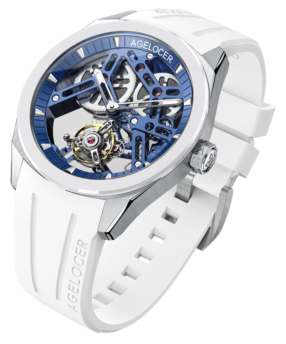 agelocer Herrenuhr-Flying Tourbillon Mechanische Uhr Mit 360 ° Drehbarem Escapement, 80H Gangreserve, Saphirglas, Skelett-Zifferblatt, 316L Edelstahl & Kautschukarmband
