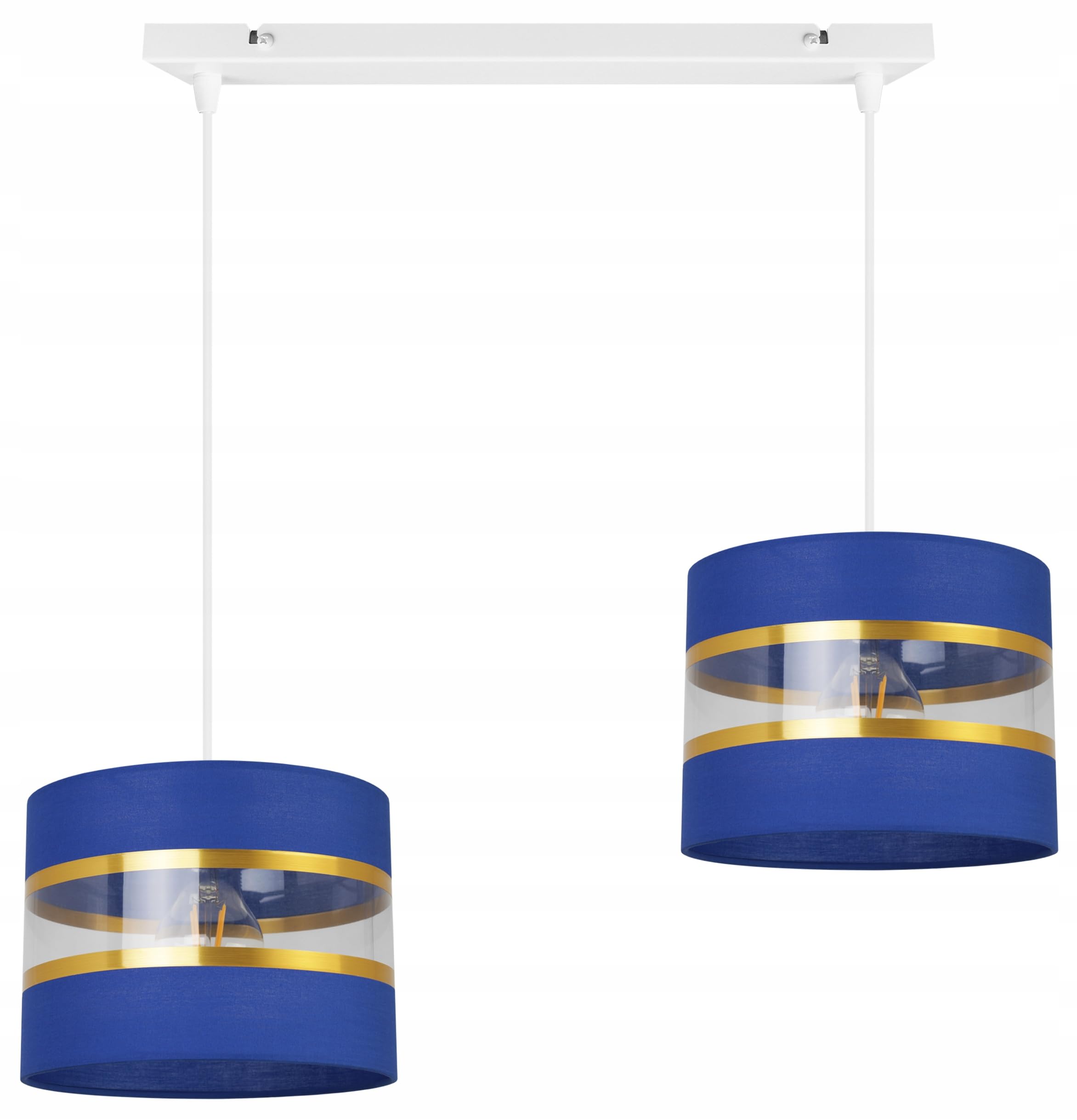 Plafonnier élégant Light-Home - Lustre de plafond moderne pour chambre à coucher, salon et cuisine, style glamour - E27 avec 2 points de lumière - tissu abat-jour 20 cm - blanc et bleu marine