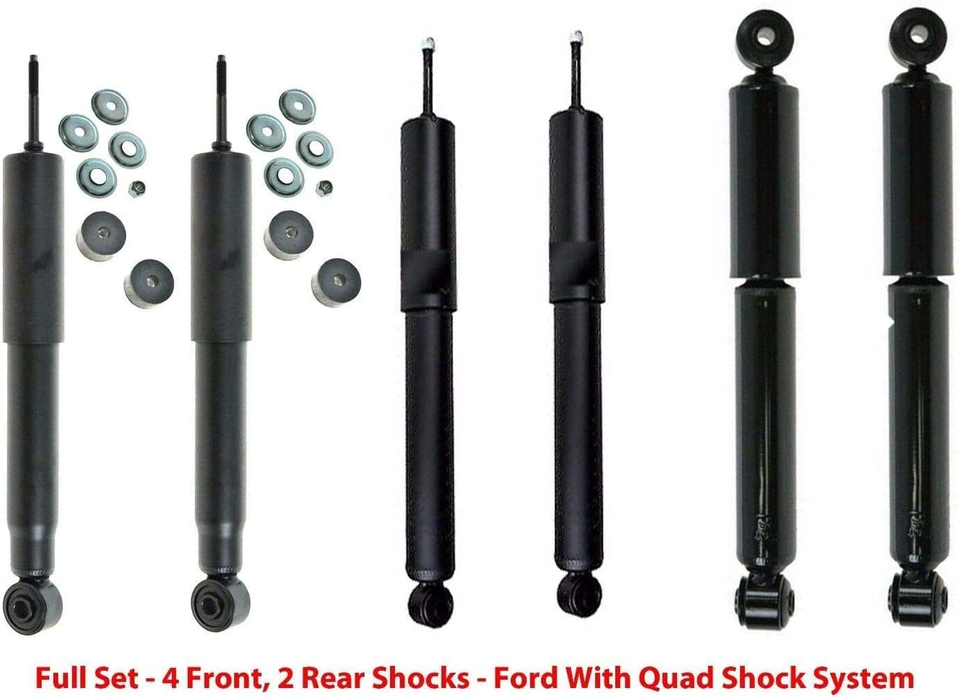 DTA 40602 Full Set of 6 Shocks Quad Shock System Compatible With Ford Bronco 1984-1996; F150 4WD 1980-1989. 4 For Front and 2 Rear