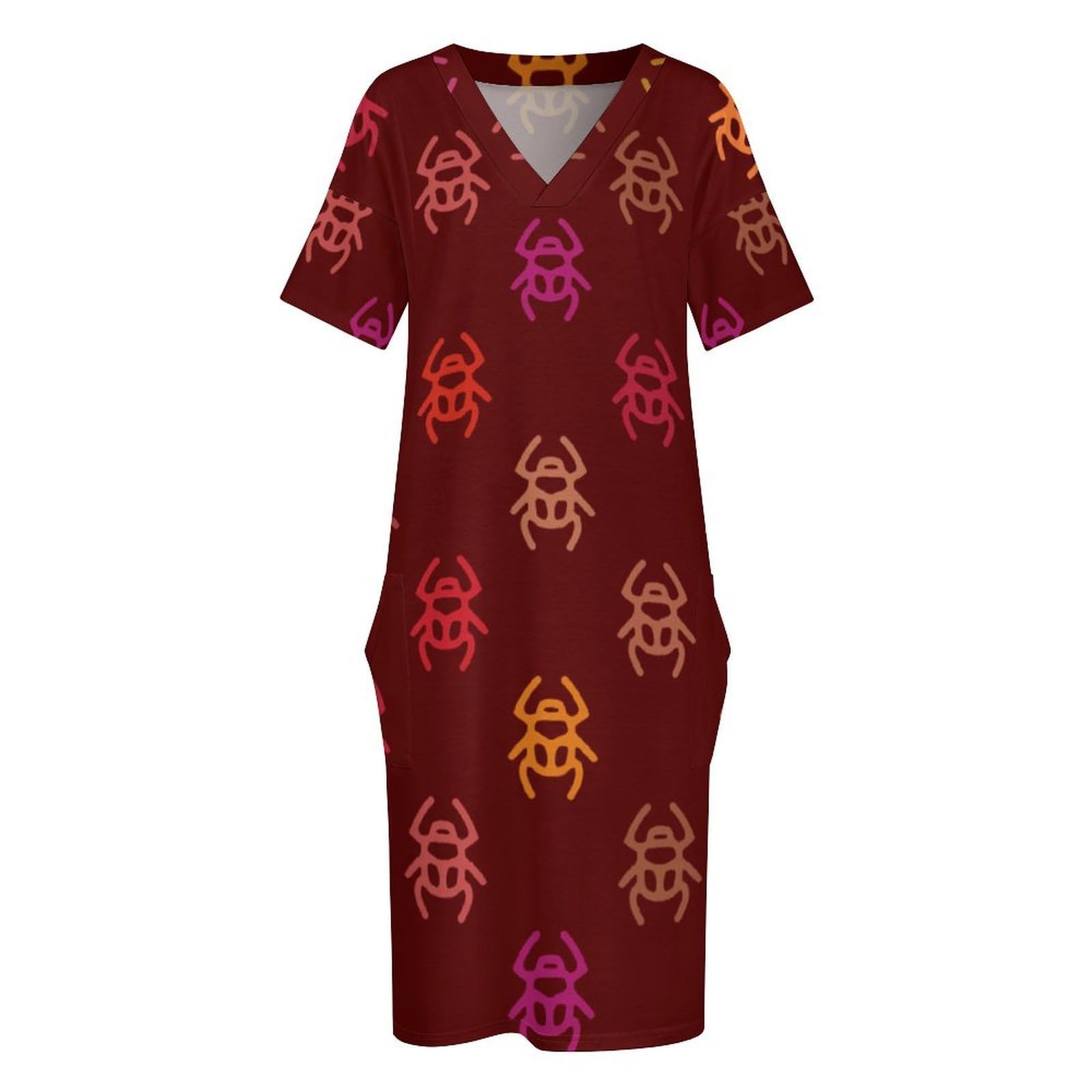 Vestido de Mujer de Manga Corta con Bolsillo Verano Casual Sport, Vestido Swing Recta Suelta, Vestido Hasta la Rodilla Antiguo Egipto Imprimir Vintage