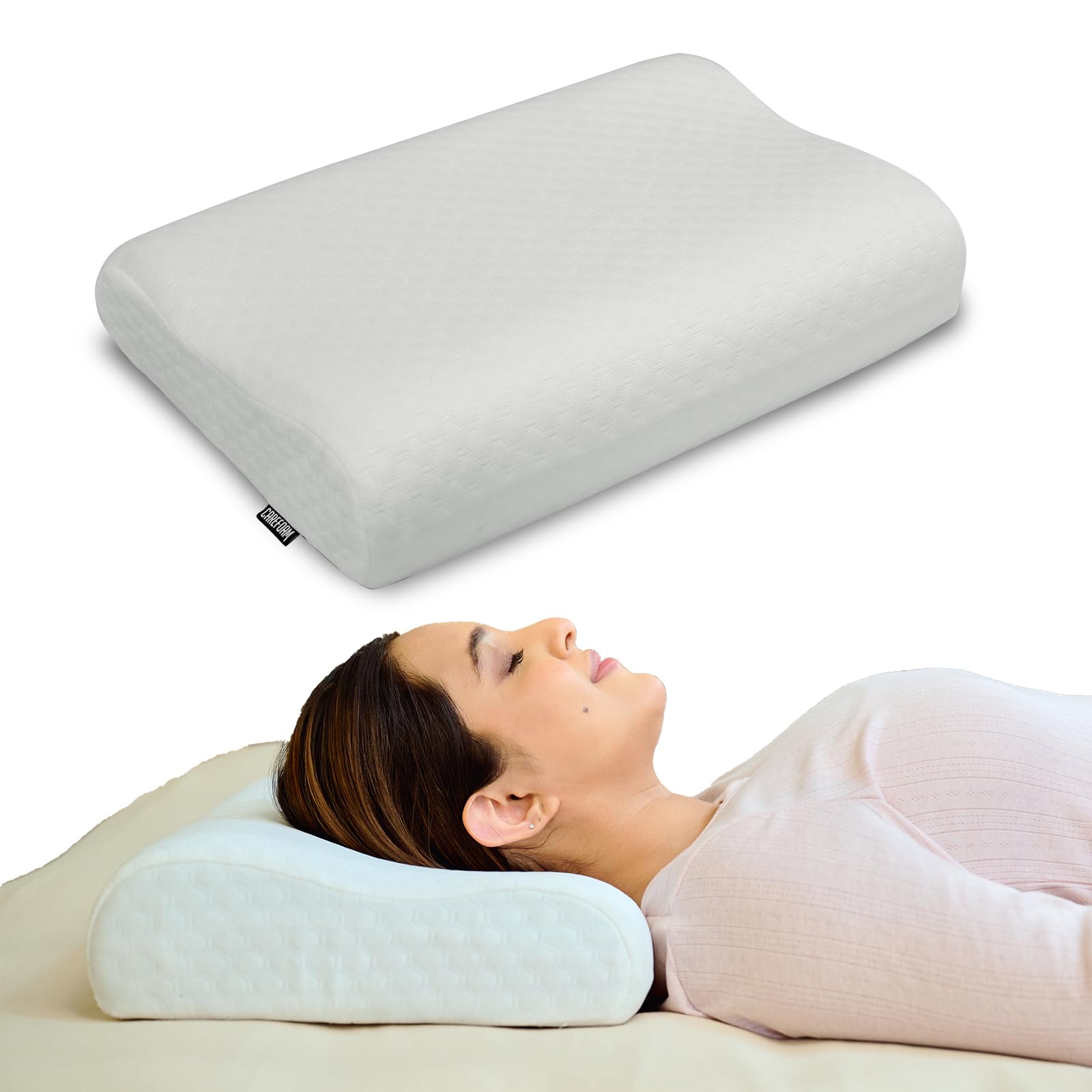 CareFoam Cervical Memory Foam Pillow for Neck Support | 2-Year Manufacturing Warranty | Orthopedic Contour Pillow for Cervical Spine Alignment & Shoulder Support | Made in India | 21 x 13 x 4 Inch