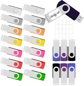 JBOS 2GB USB Flash Drive 20 Pack - 2GB USB Drives - Memory Stick - Swivel - USB2.0 - Pen Drive - Mixed Color