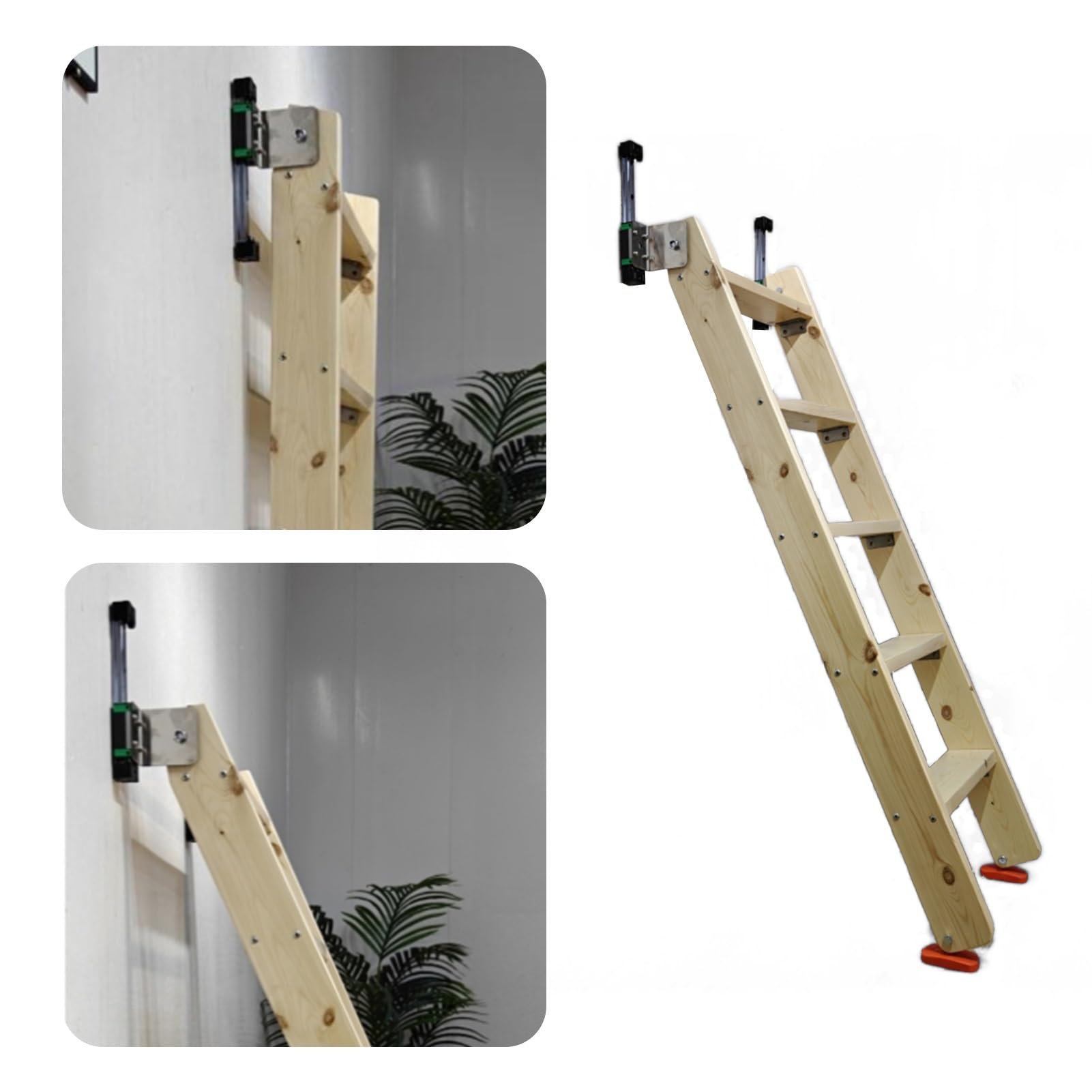 Escaleras para Áticos Escalera Telescópica de Escape para Áticos Montada en La Pared, Escalera Recta de Madera Maciza para Áticos con Toboganes de Metal, Escalera Retráctil para Literas, Sótanos, Tech