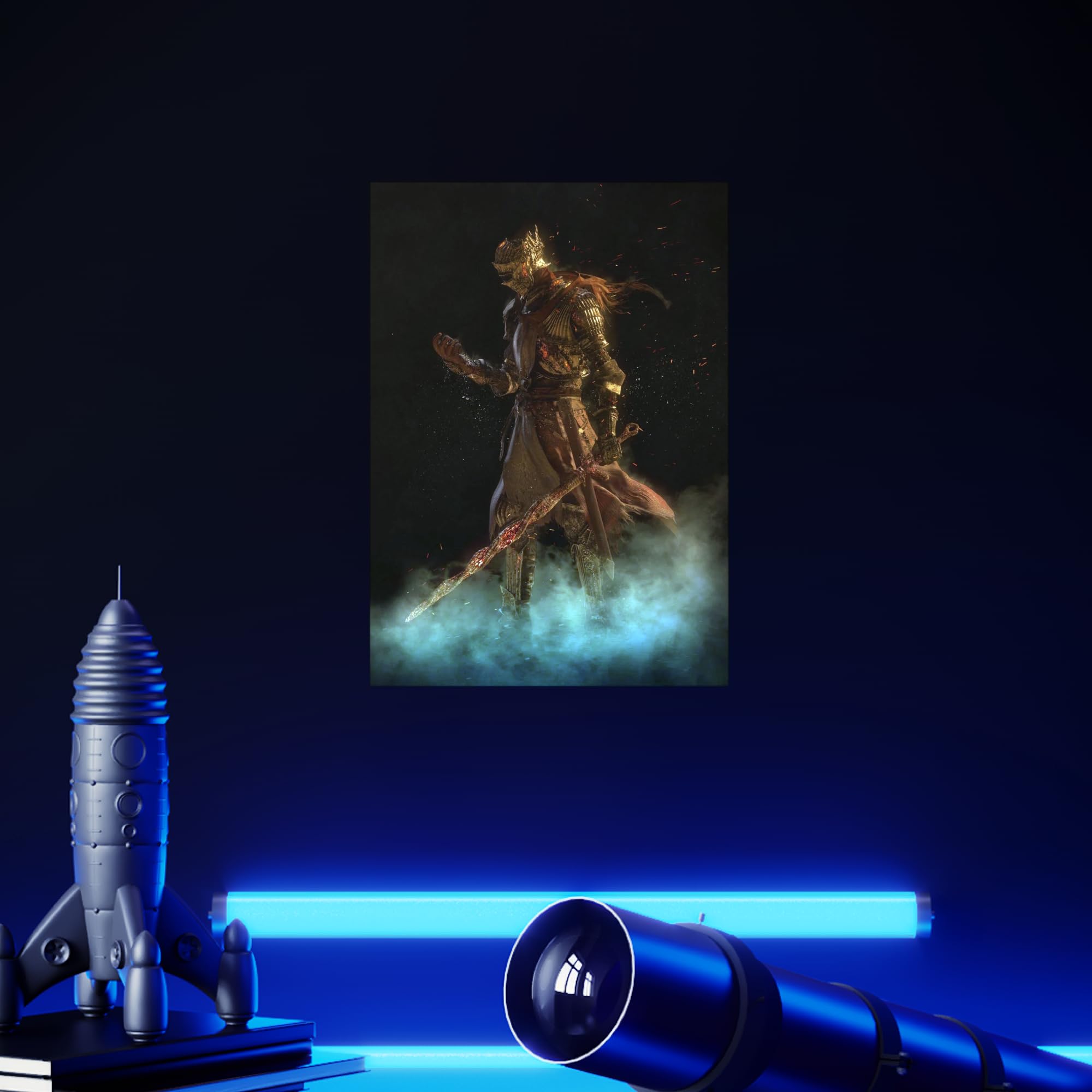 Displate Affiche Métallique Dark Souls - Lordran - The Fire Fades - Déco Maison Chambre - Cadeau - Decoration Murale Salon Metal Poster 32 cm x 45 cm