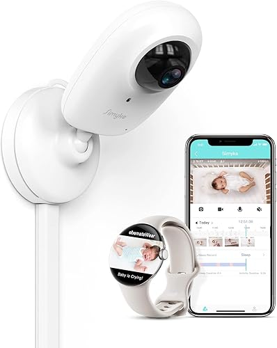 Simyke Monitor inteligente de video para bebé, teléfono inteligente WiFi, cámara 1080P, detección de IA, monitor de llanto y canciones de cuna,