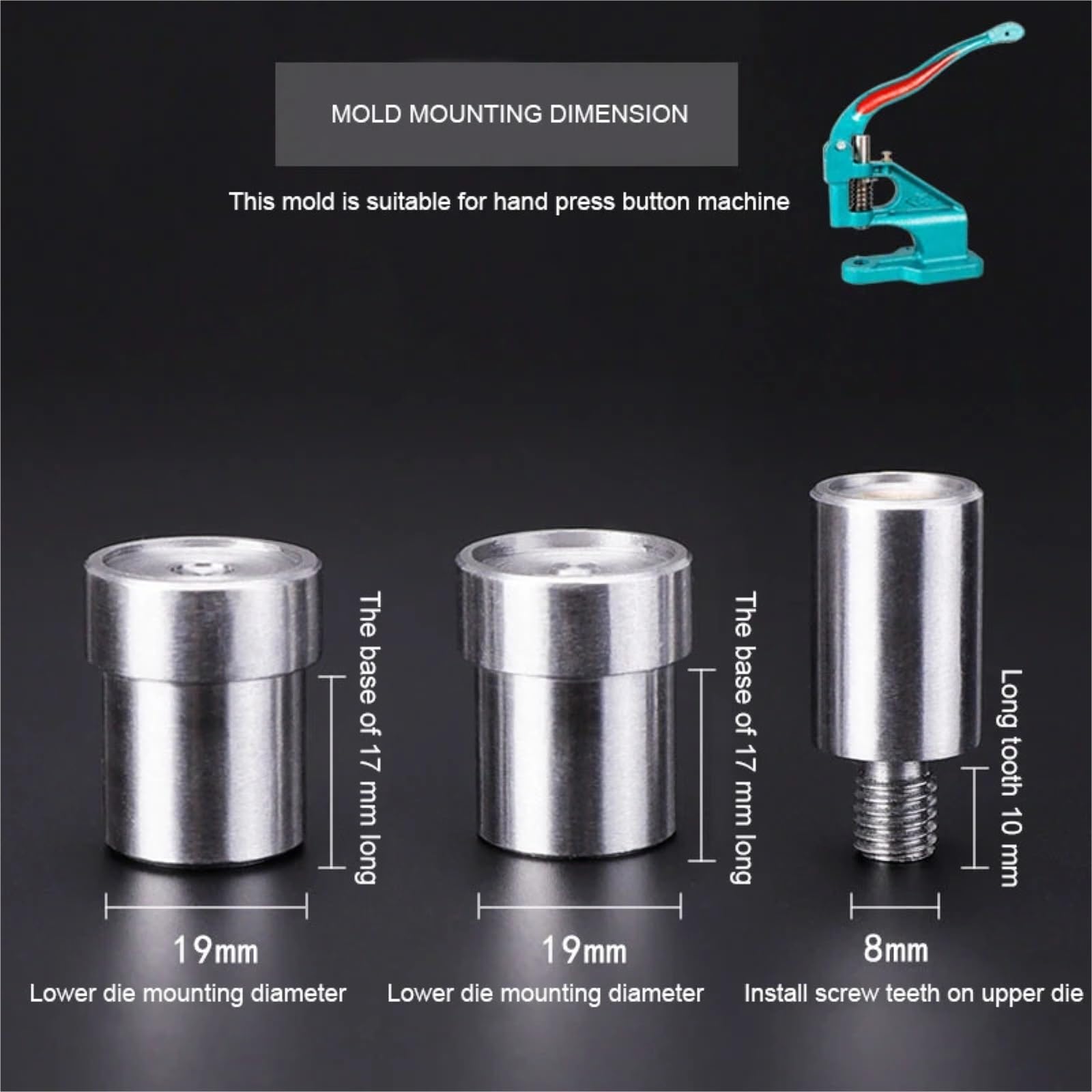 Snap Fasteners Botón Die Troquel de remache for molde botón magnético | Prensa manual Accesorios a presión de metal Herramientas Sujetador de ropa(Large button 18mm)