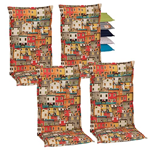 Beo Hochlehner-Auflagen 4er Set UV-beständig Turin | Made in EU Premium-Qualität | Gartenstuhl-Auflagen waschbar | Atmungsaktive Stuhlauflagen...
