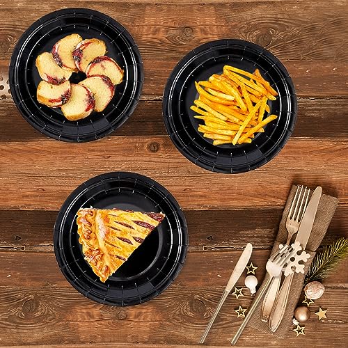 Image of Black Disposable Paper Plates, 7 Inch Dessert Cake Plates, 50 Count Bulk