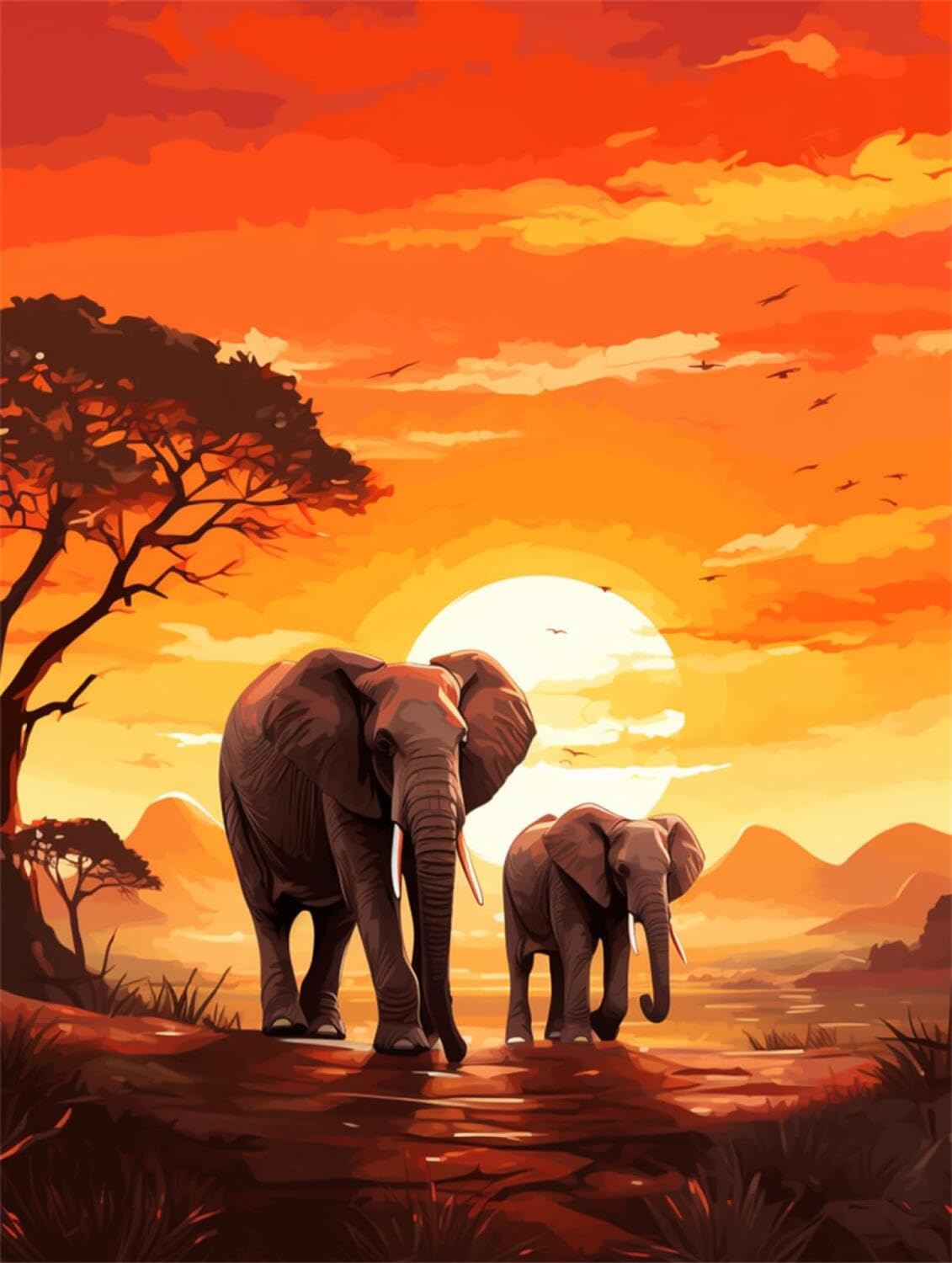 Rqwybcaxn DIY Latch Hook Rug Kit Elephants and Landscapes 55x75cm