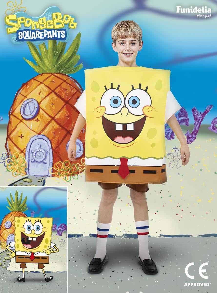 Funidelia | Spongebob Schwammkopf Kostüm für Jungen und Mädchen Zeichentrickfilm, Film und Serien - Kostüm für Kinder & Verkleidung für Partys, Karneval & Halloween - Größe 10-12 Jahre - Gelb