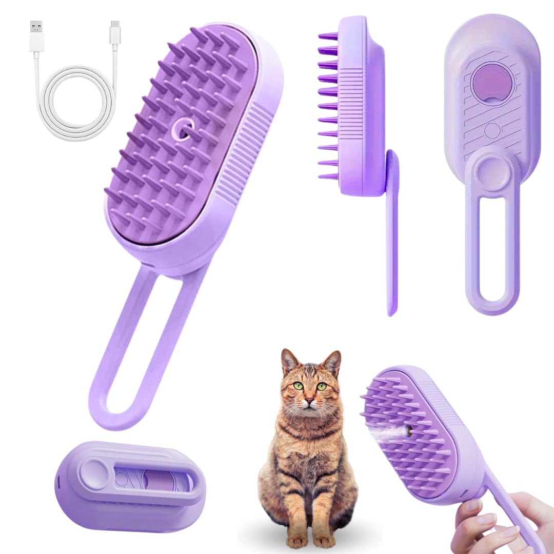 Cepillo De Vapor Para Gatos, Cepillo para Perros, Cepillo De Vapor 3 En 1 Para Gatos, Peine Para Gatos, Cepillo para Gatos, Peine para Perros, Peine Para Quitar El Pelo De Mascotas (Morado)