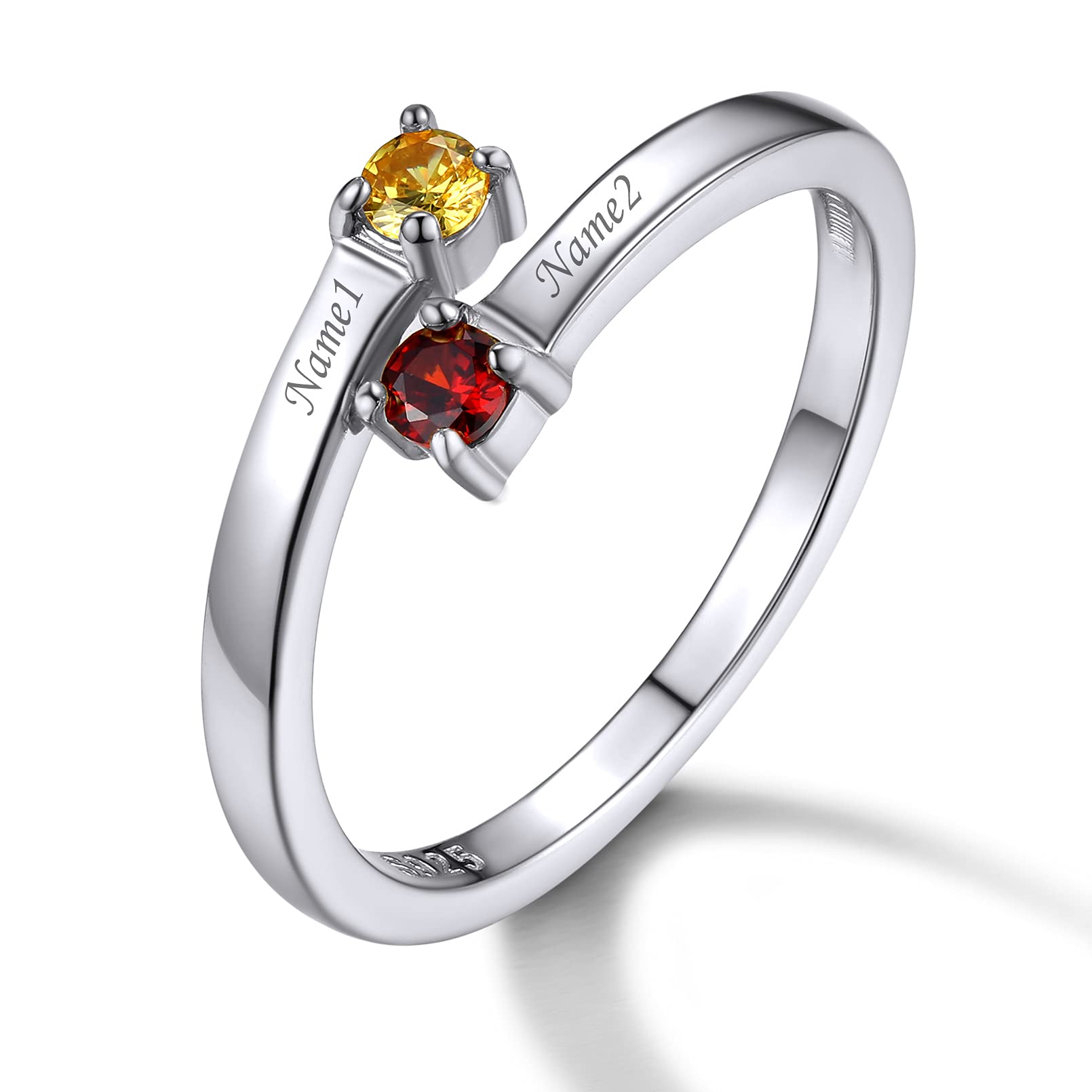 Custom4UPersonalized 1-4 Birthstones Family Rings Customized Gift for Promise/Wedding/Valentine's Day/Mother's Day Crystal Cubic Zirconia Stones Band Elegant Sterling Silver Ring Jewelry for Women