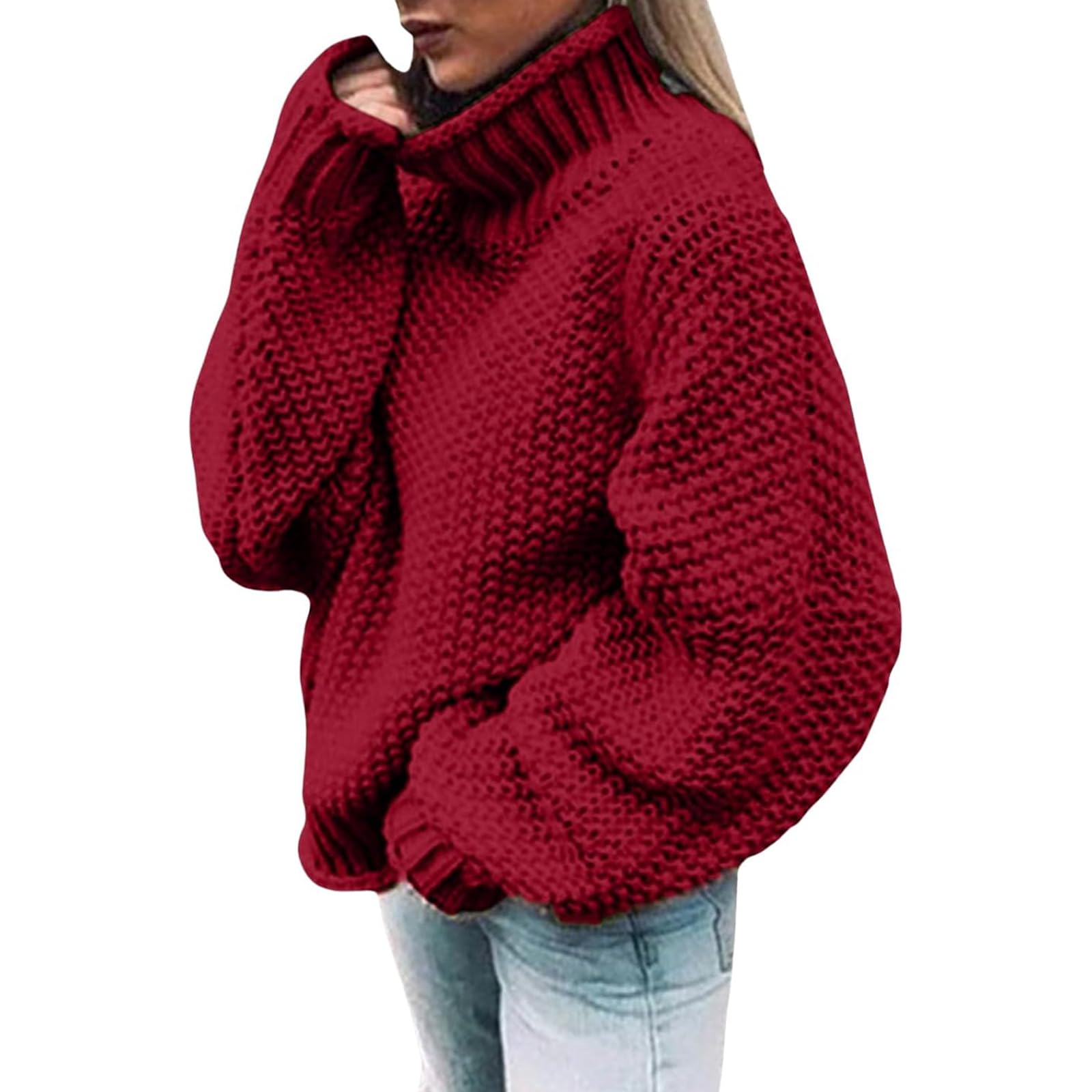 Chunky Knit Turtleneck Sweater for Women Oversized Cable Knit Long Sleeve Pullover Fall Winter Top