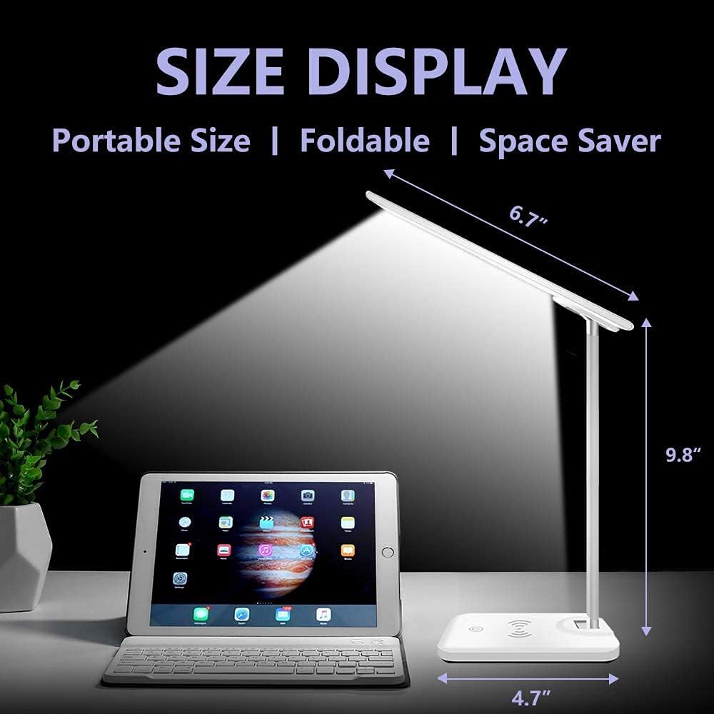 LED Desk Lamp with Wireless Charger,3 Modes 6 Brightness Dimmable Office & Study Desk Lamp with USB Charging Port,Touch Sensor Desk Lamp for College Dorm Room,Study,Work,Home,Office - - 
