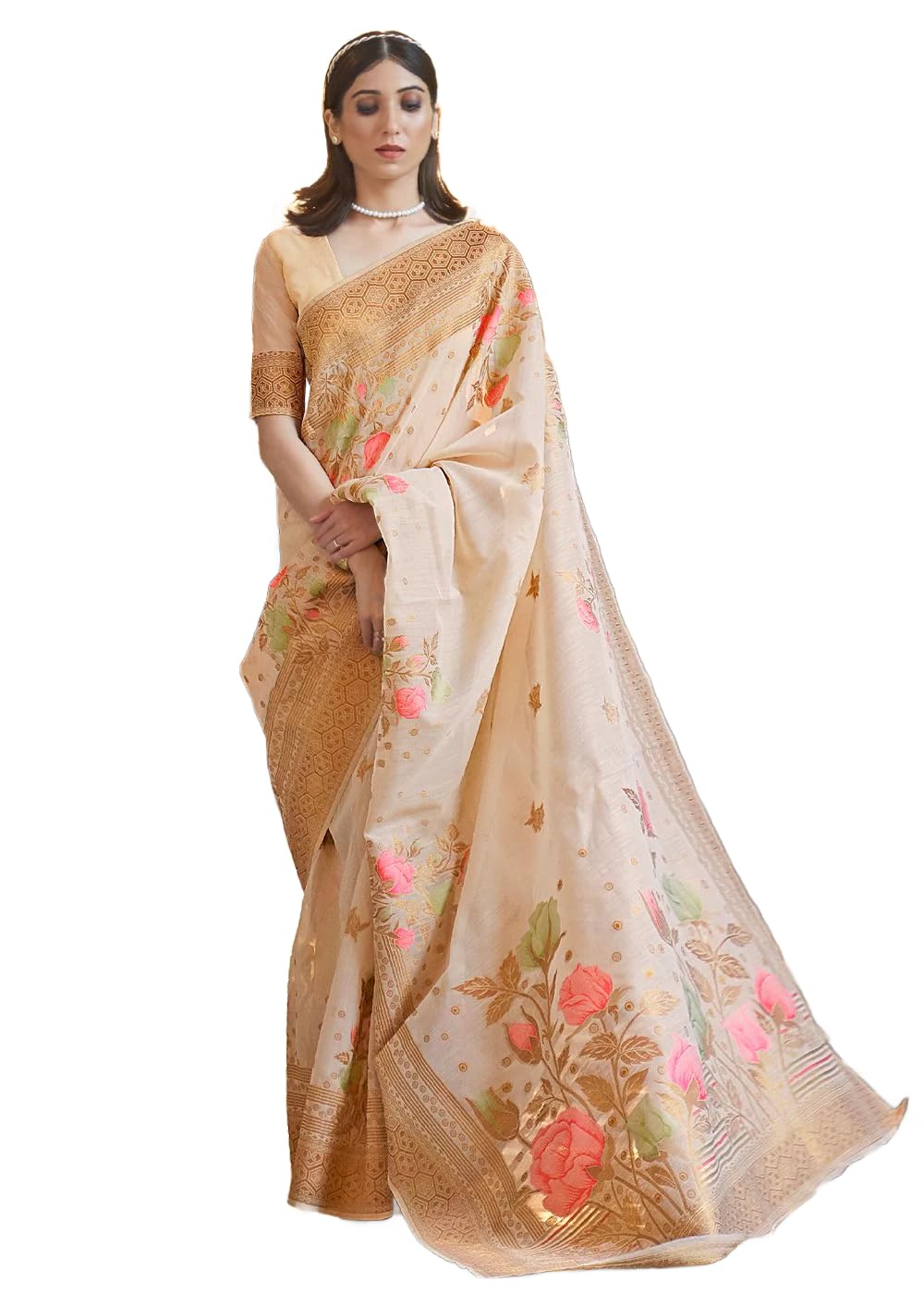 SWORNOF Womens Kanjivaram Banarasi Silk Saree Patola saree with Unstitched blouse piece