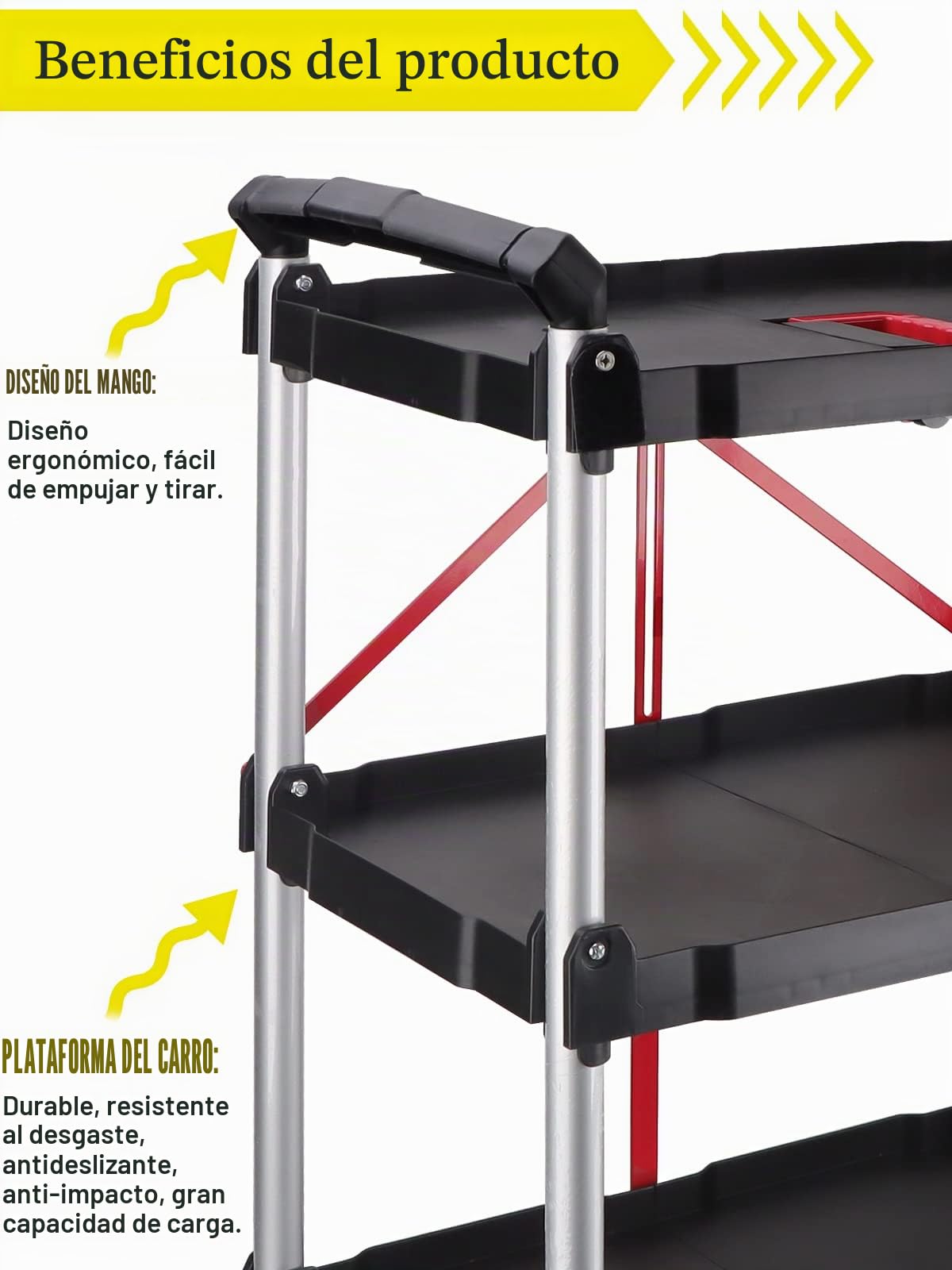EBANKU Carros de Servicio, Carrito de Servir Carrito de Cocina Plegable con Ruedas No Requiere Montaje, Carro Multiusos para Oficina, Restaurantes, Almacén y Casa