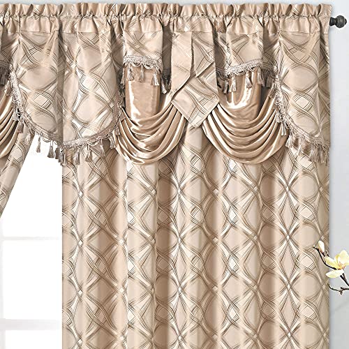 Gohd Dance With Wind. Jacquard Window Curtain Panel Drape With Attached Fancy Valance. 2Pcs Set. Each Pc 54 Inch Wide X 84 Inch Drop With 18 Inch Valance. (Coffee) #TOP1