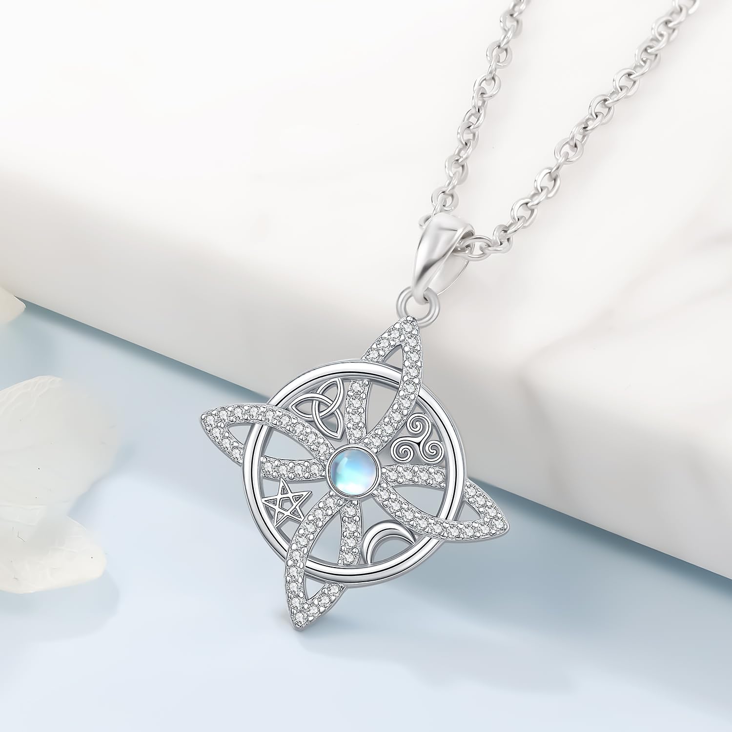 Keltische Halskette Damen Silber 925 Hexenknoten Anhänger Schmuck für Frauen