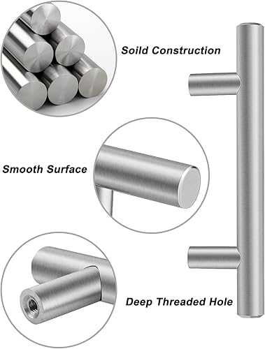 Miniatura 2 de Gobrico Tiradores redondos de 6-310 pulgadas con orificios centrales de níquel satinado para gabinetes de cocina, cajón de acero inoxidable sólido,