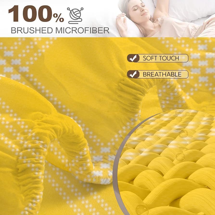 Image of RD TREND Waterproof Fitted Bedsheet for Queen Size Bed (78x60x8 Inches) | Ultra-Soft Glace Cotton Elastic Sheet with 2 Pillow Covers (18x28 Inches) (Yellow Check)