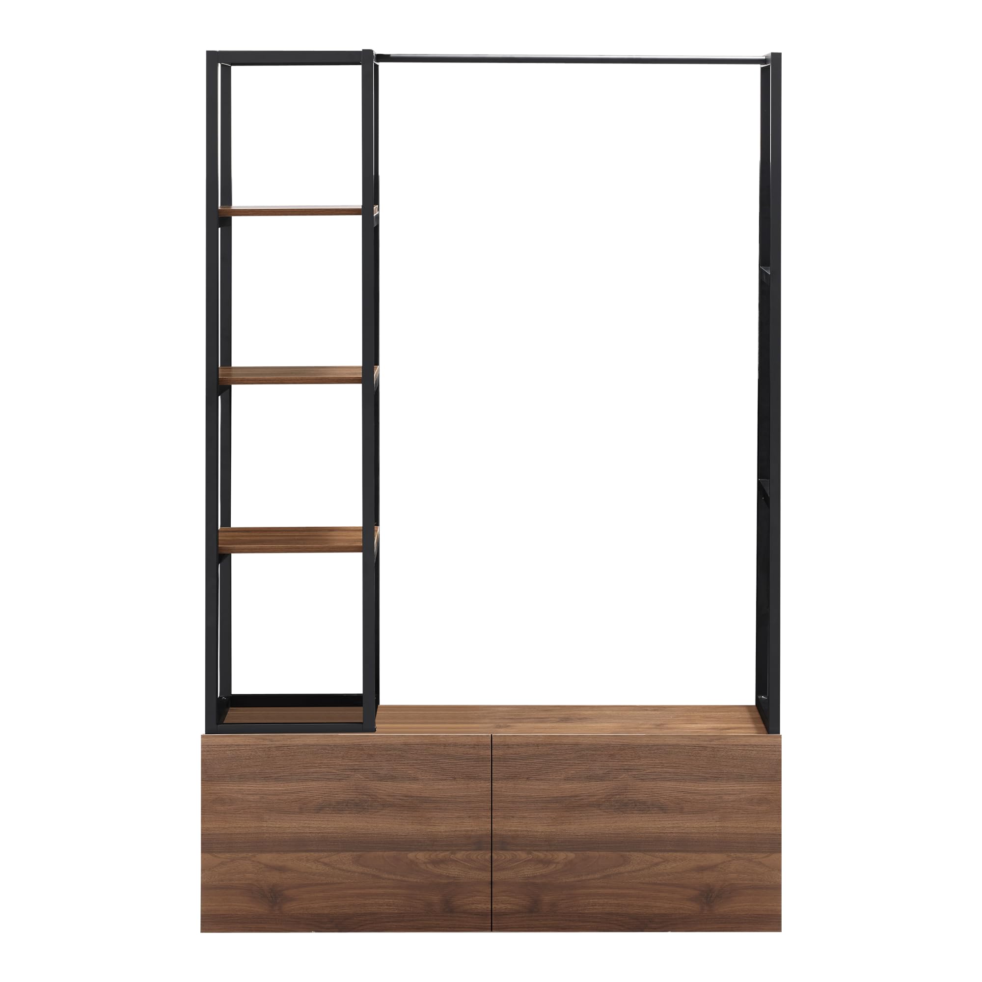 [en.casa] Armadio Aperto per Guardaroba Porta Abiti da Camera Appendiabiti da Terra 180 x 120 x 40 cm Mobile Organizzatore con Cassetti Ripiani e Asta Barra - Color Noce/Nero