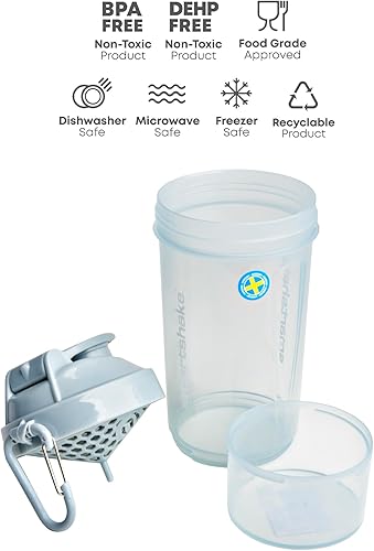 Miniatura 3 de Smartshake O2GO ONE - Paquete de 4 botellas mezcladoras de proteínas de 20 onzas, almacenamiento incluido, tapa de rosca a prueba de fugas, sin BPA,