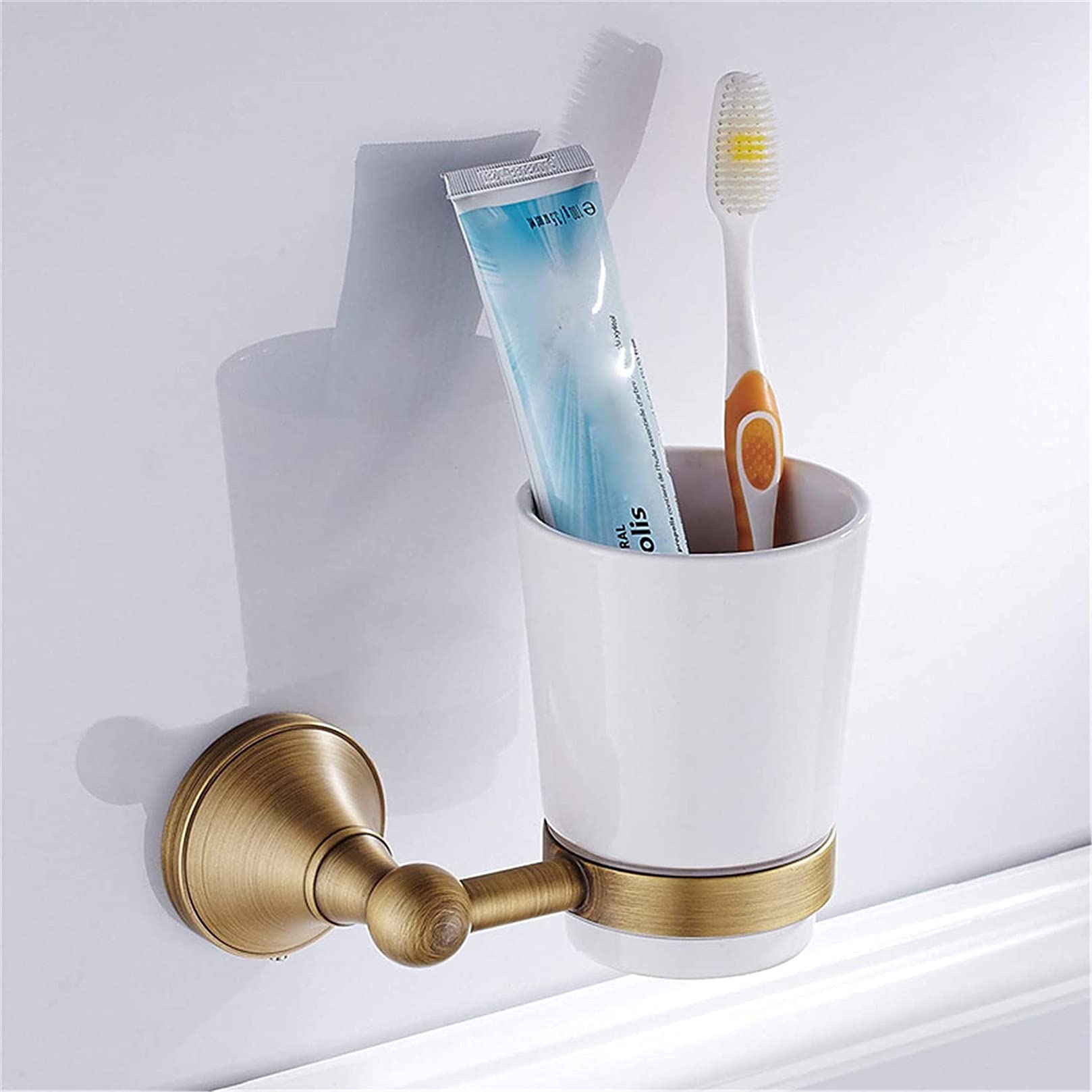 Portaspazzolino Singolo In Ottone Stile Vintage Con Base In Ceramica – Decorazione Bagno Retrò