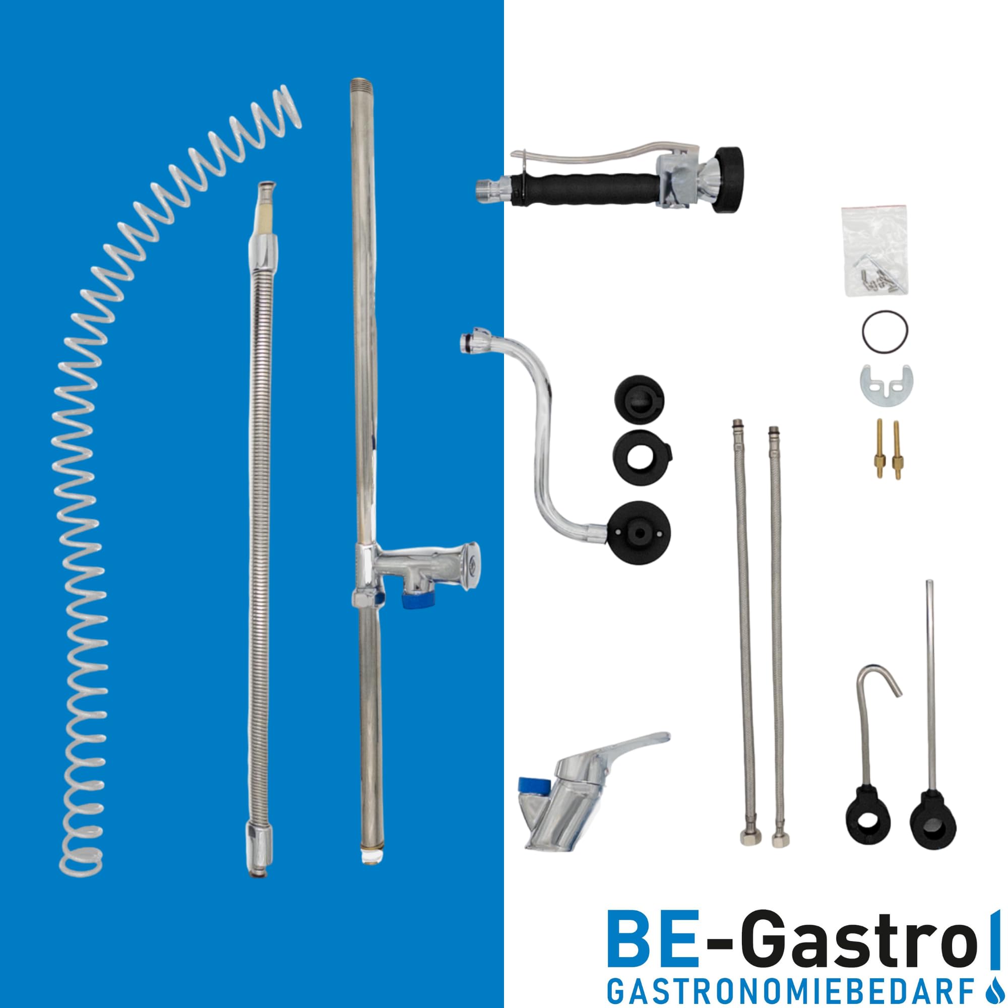 BE-GASTRO I Robinet de douche professionnel gastronomique à un trou « Premium » avec robinet, robinet industriel, douchette industriel, mitigeur et poignée ergonomique I Douchette gastronomique