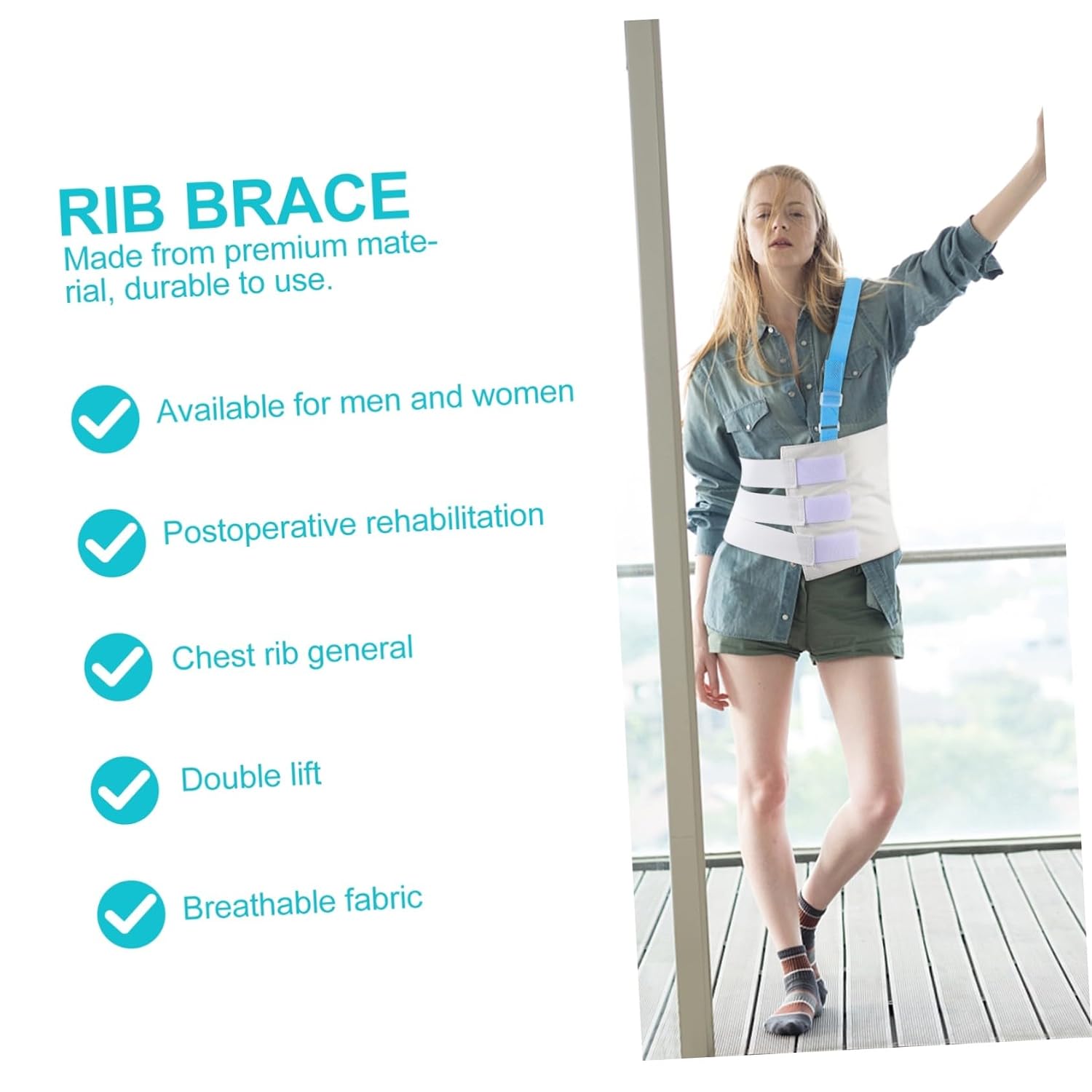 Adjustable Rib Support Belt for Sternum Injuries Lightweight Breathable Chest Brace Postoperative Rib Cage Compression Wrap for Relief