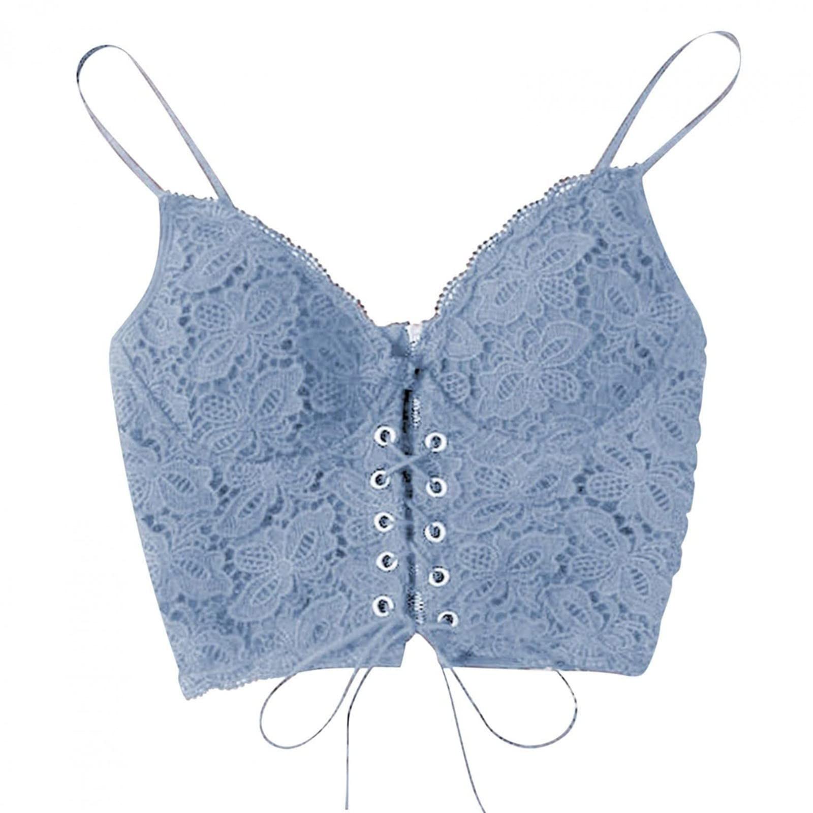 Generic Womens Sexy Tank Tops Lace Bra Casual Eyelet Sleeveless Spaghetti Strap Zip Back Crop Camisole Underwear Vest