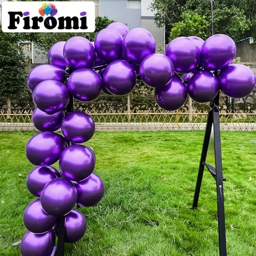 Image of Firomi Metallic Chrome Purple Balloons 12-inch 100 Pack (with 3 Ribbons)