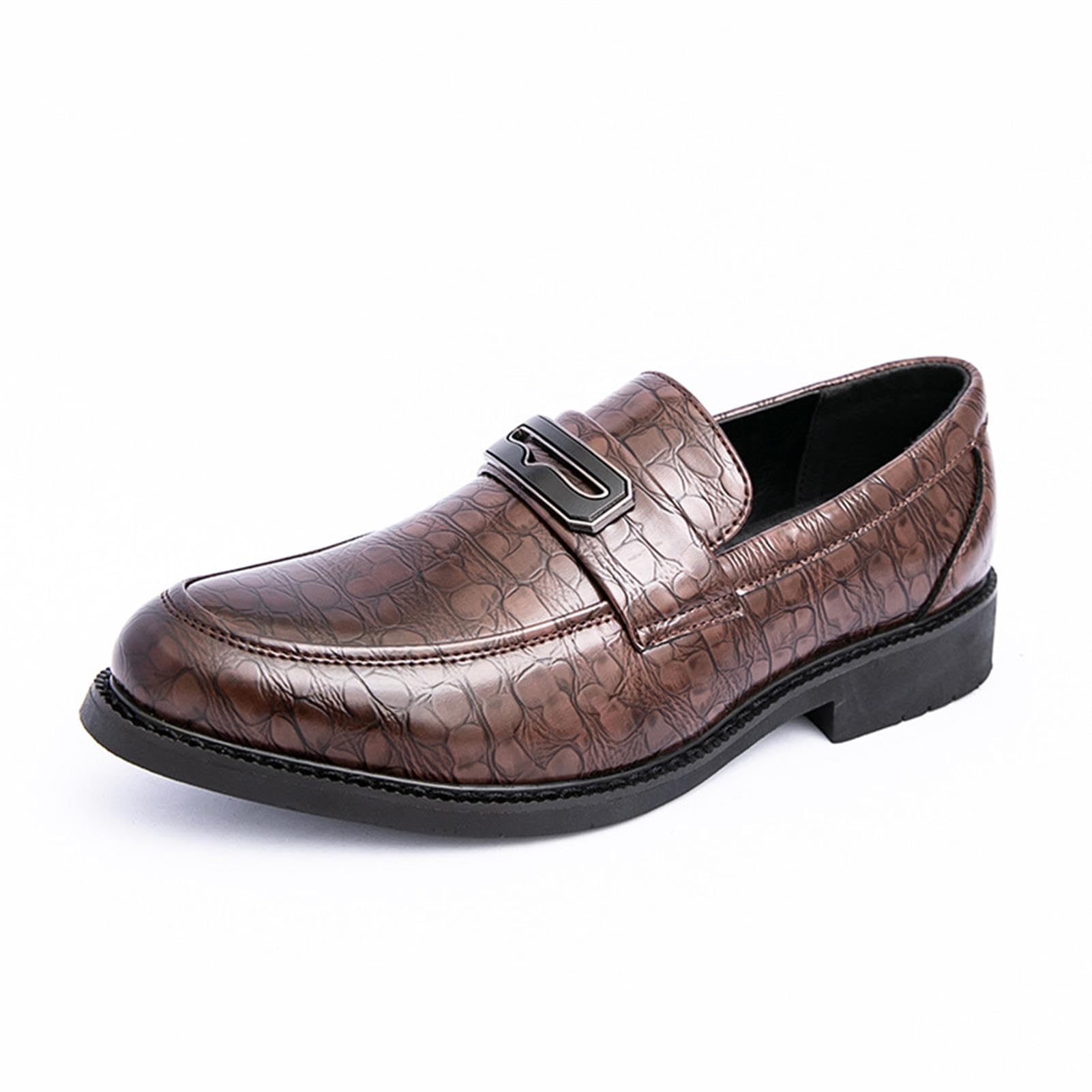Mocasines Hombre Piel Patrón Cocodrilo, Zapatos de Vestir Casuales con Hebilla de Metal para Oficina Boda Fiesta Trabajo