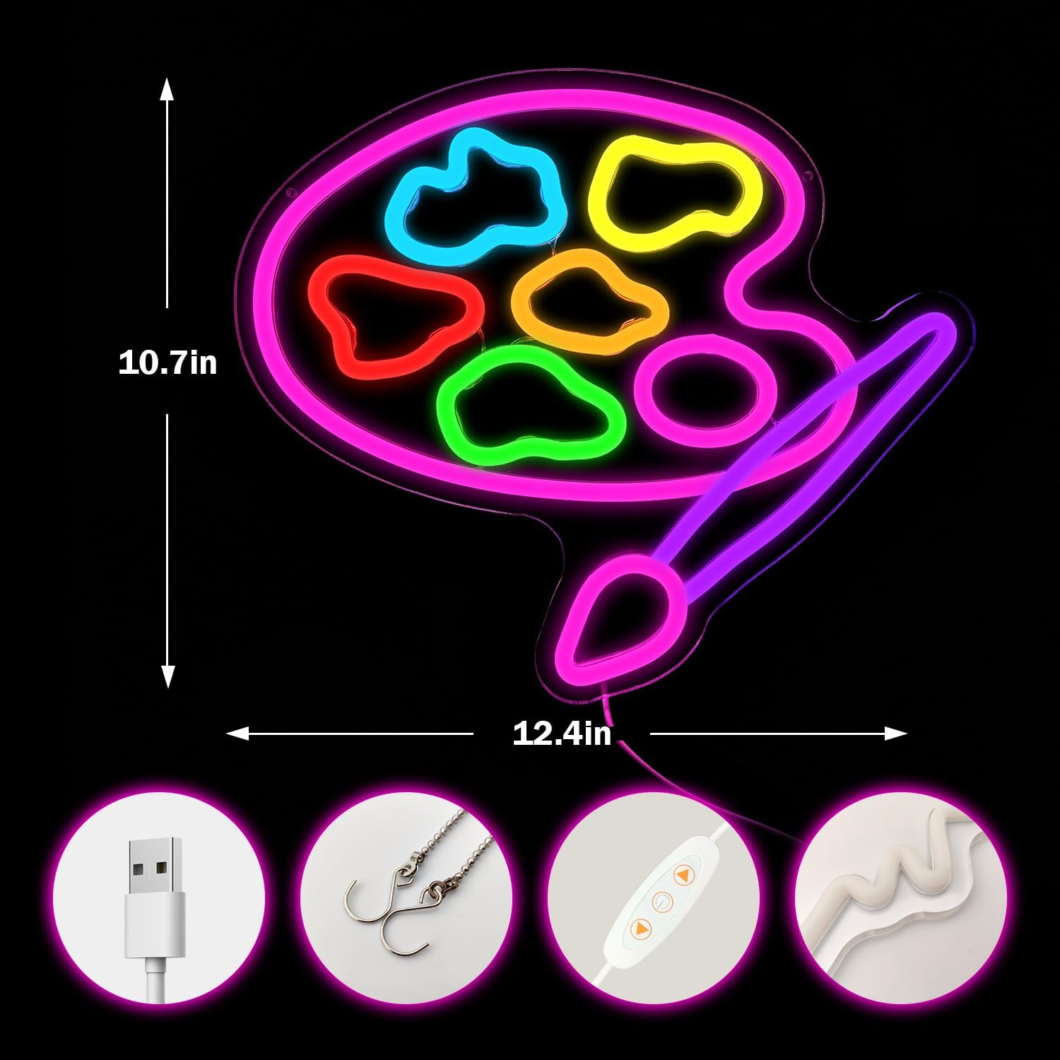 Paint Palette Neon Sign Art Classroom Decor Artist Palette Led Neon Sign Painting Room Decoration Studio Room Neon Lights Up Sign for Aesthetic Operated Gift for Painter - Image 3
