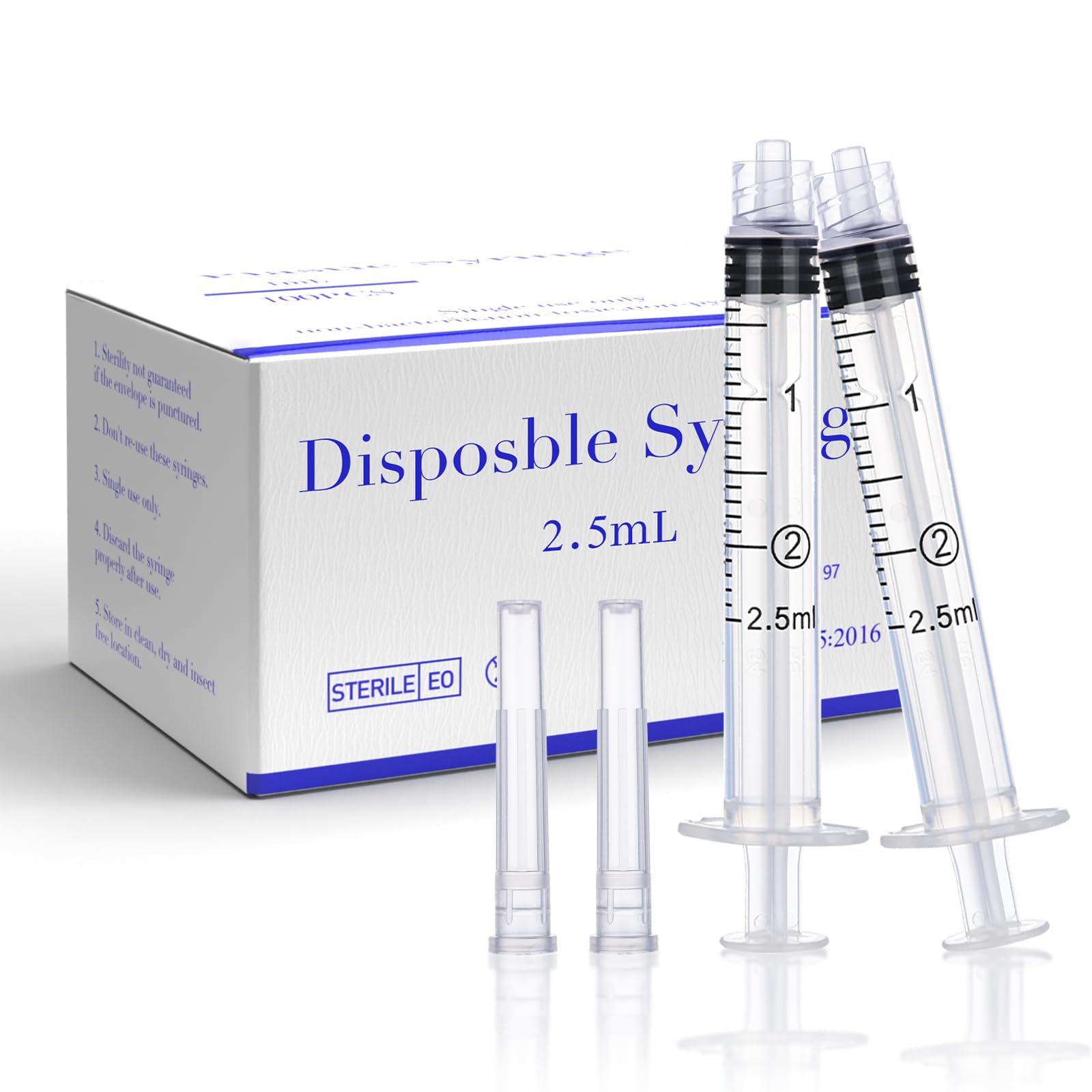 100 Pack 2.5ml 25Ga 1" Plastic Lab Syringe, Scientific Industrial Dispensing and Pet Supplies, Disposable Individually Wrapped