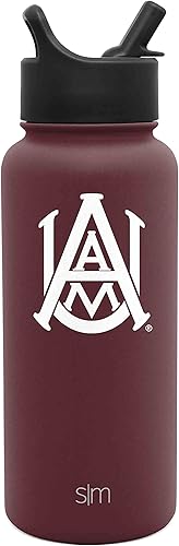 Simple Modern Botella de agua con licencia oficial de la universidad universitaria con tapa de pajilla, termo de acero inoxidable aislado  Colección