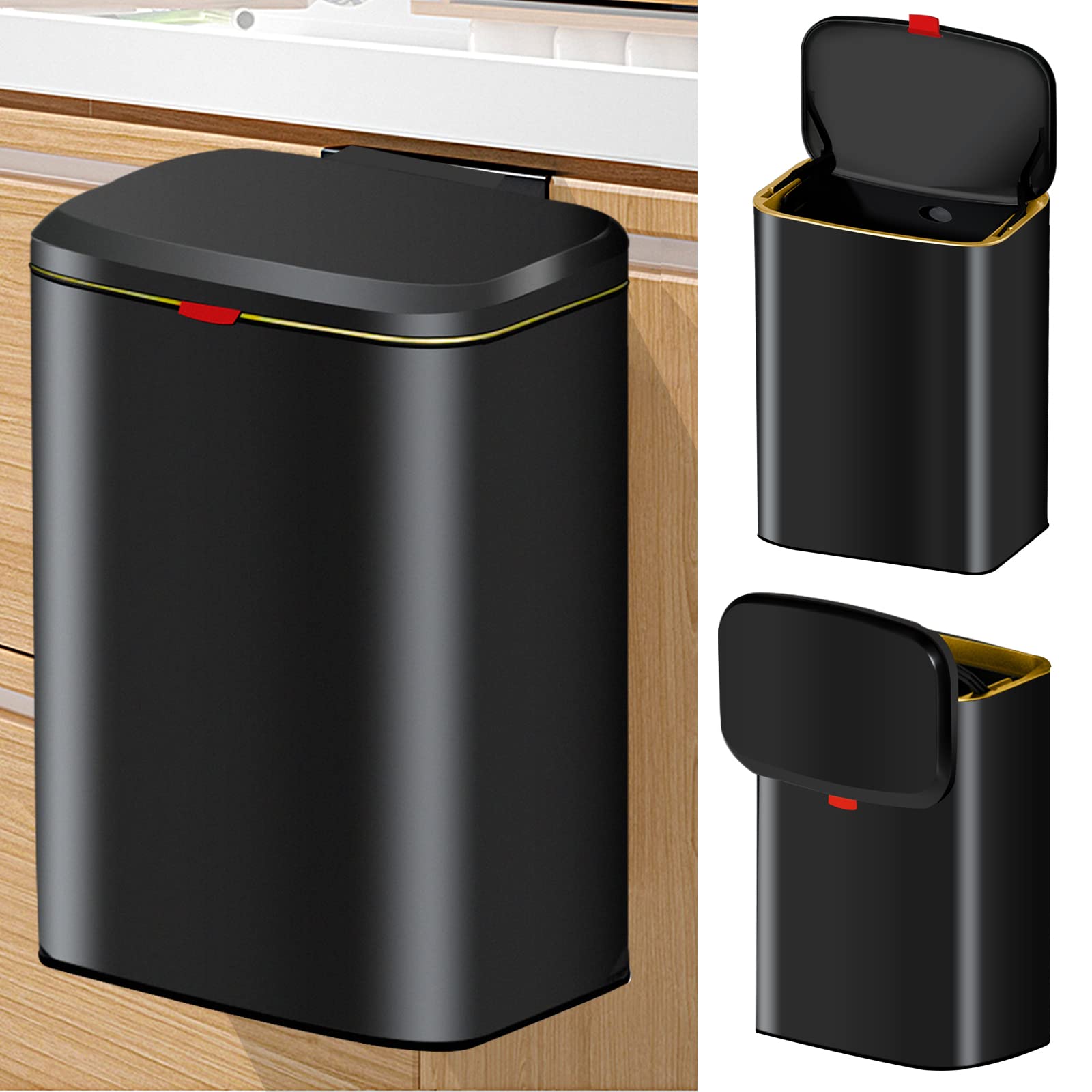 WAYCOM2.1 Gal Compost Bin Kitchen for Counter Top or Under Sink,Compost Bin Stainless Steel Hanging Compost Bin with Lid for Cupboard/Bathroom/Bedroom/Office,Indoor Compost Bucket