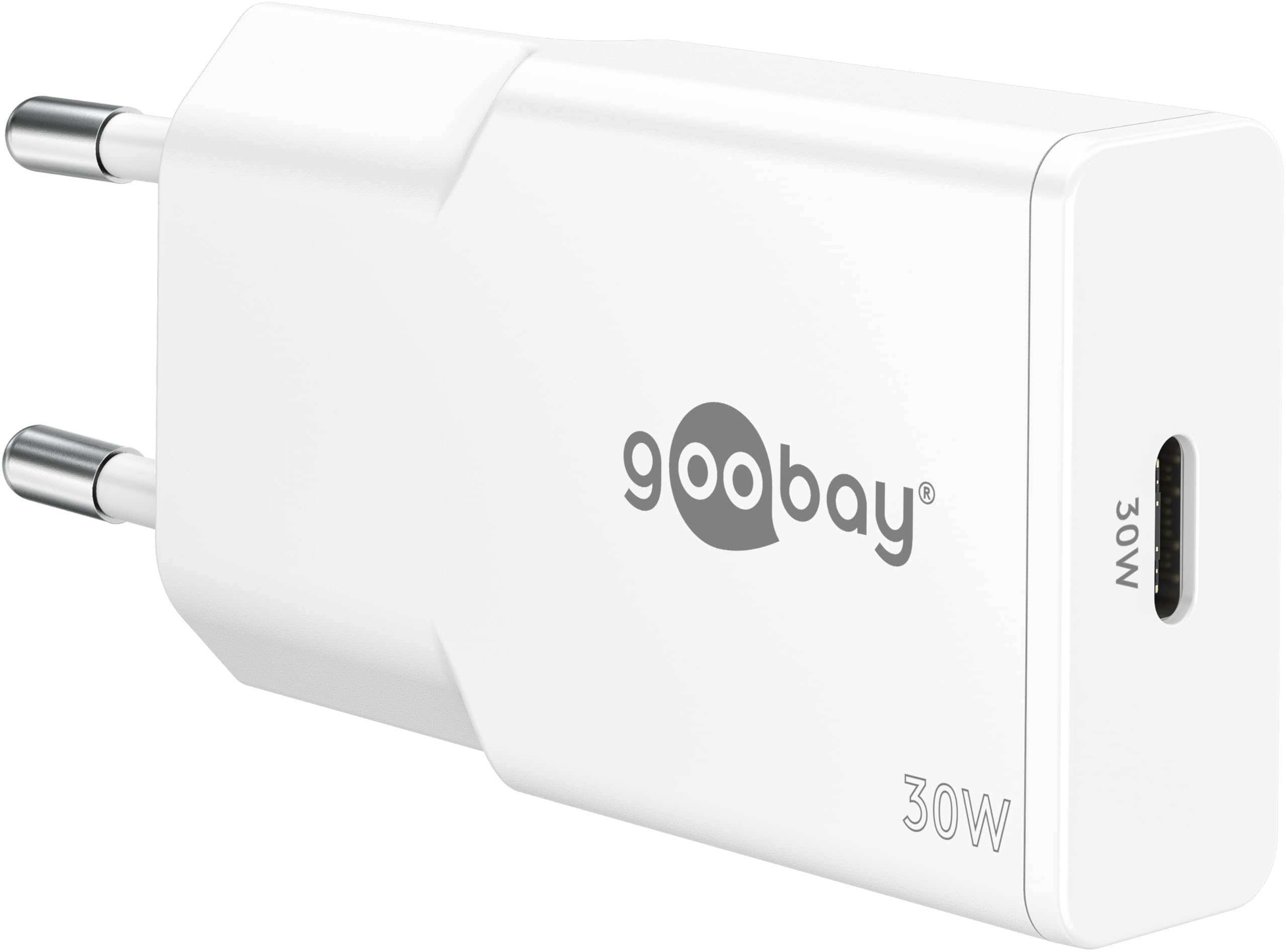 goobay Caricatore USB C GaN da 30W, adattatore di alimentazione super sottile con Power Delivery, per MacBook Air, iPhone, Samsung Galaxy, iPad Pro, Pixel - bianco - 75736