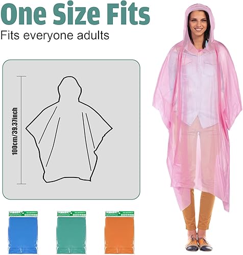 Miniatura 2 de Paquete de 20 ponchos de lluvia desechables para la familia, ponchos de lluvia gruesos para adultos y niños, impermeable de emergencia con capucha