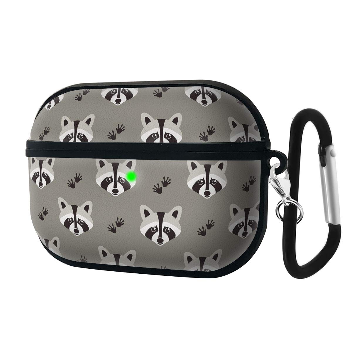 Luxury Classic Elegant PU Leather Protective Shockproof Cover Case Compatible with AirPods Pro - Raccoon Pattern in Flat Graphics