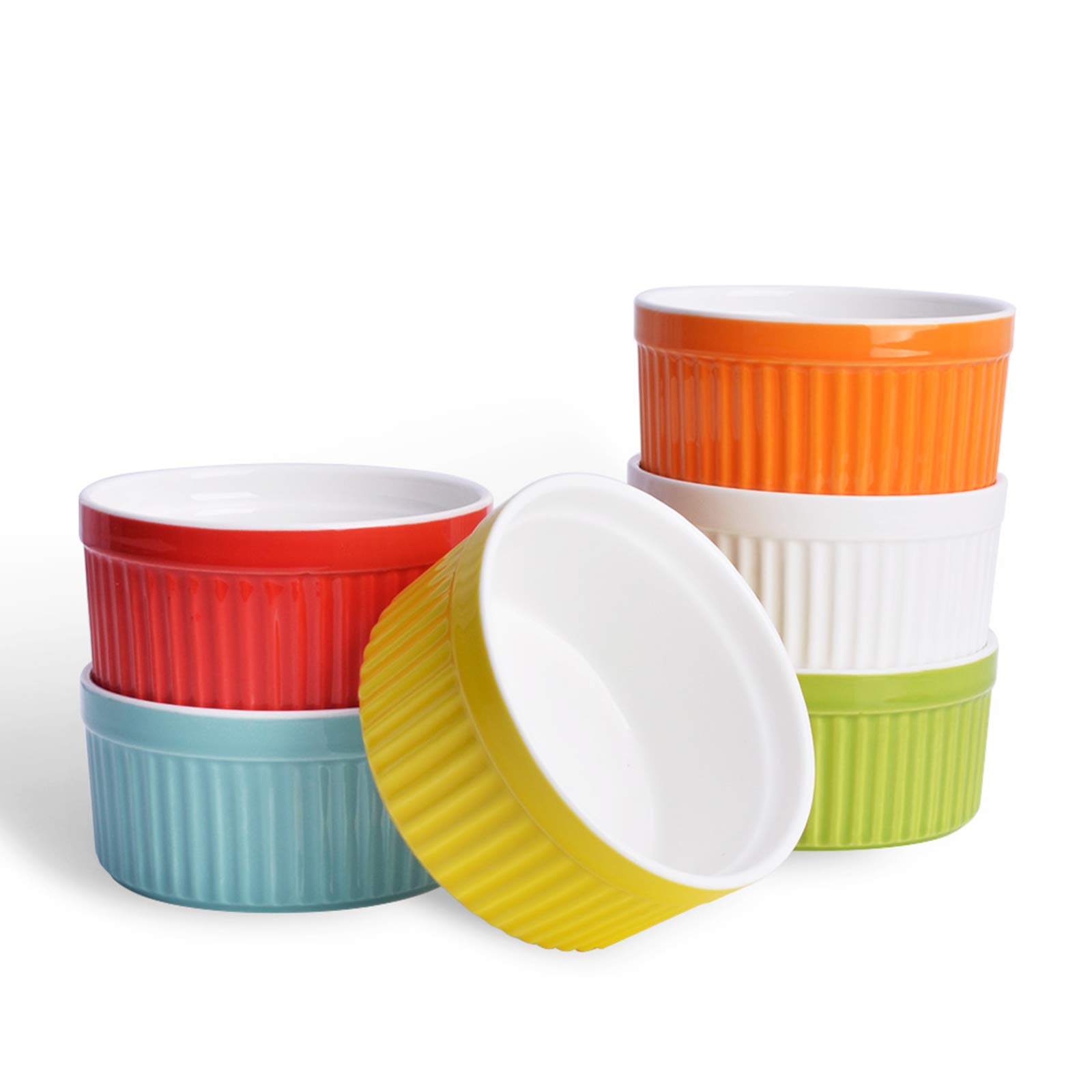 SZUAH Ramekins, Baking Ramekins, 8oz (4 INCH) for Souffle, Creme Brulee and Ice Cream(Set of 6, Assorted Colors)