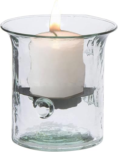 Portavelas de cristal con inserto de metal rústico perfecto como centro de mesa cristal de burbujas pequeñas