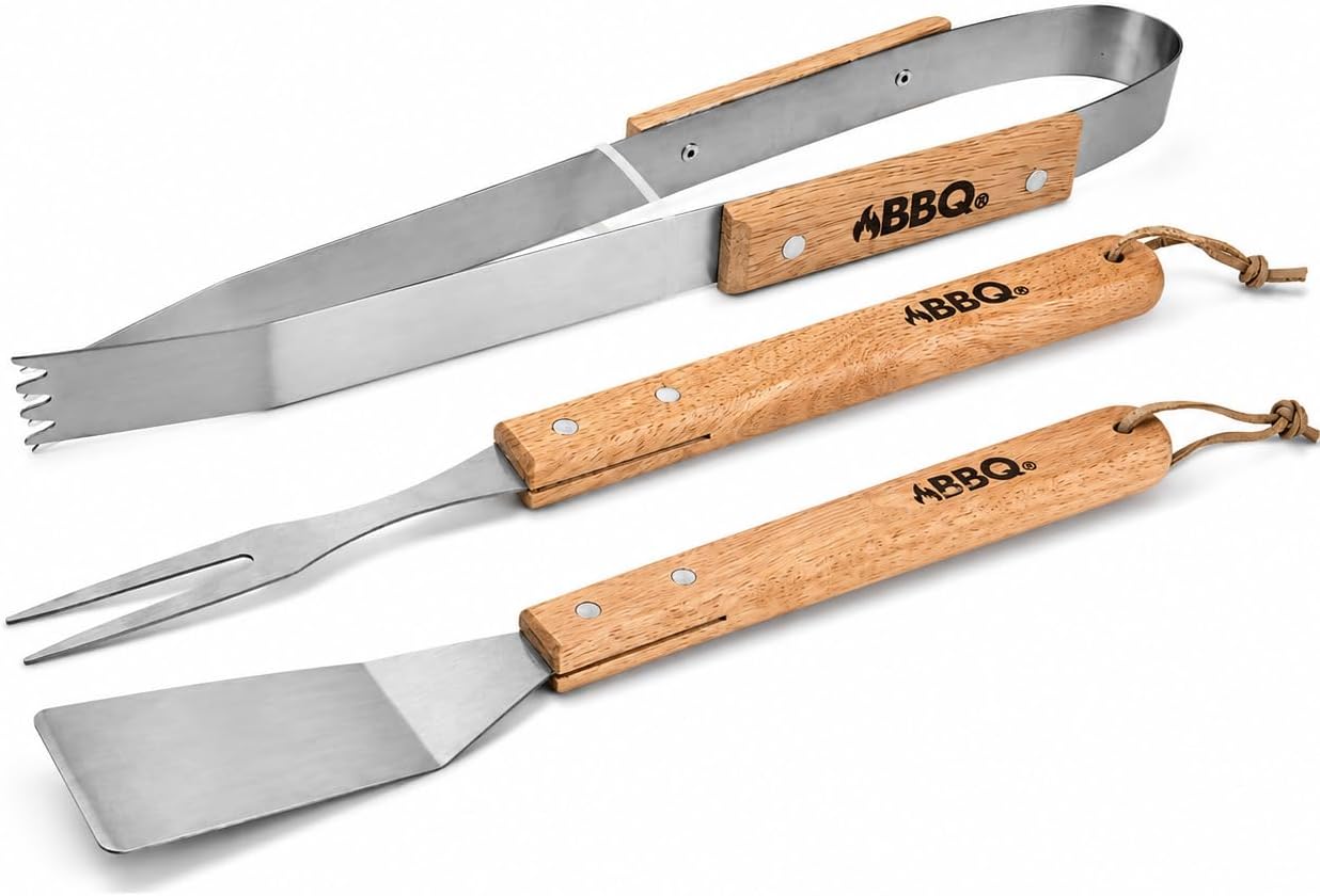BBQ Tools Set with Wooden Handle Durable and Light-Weight