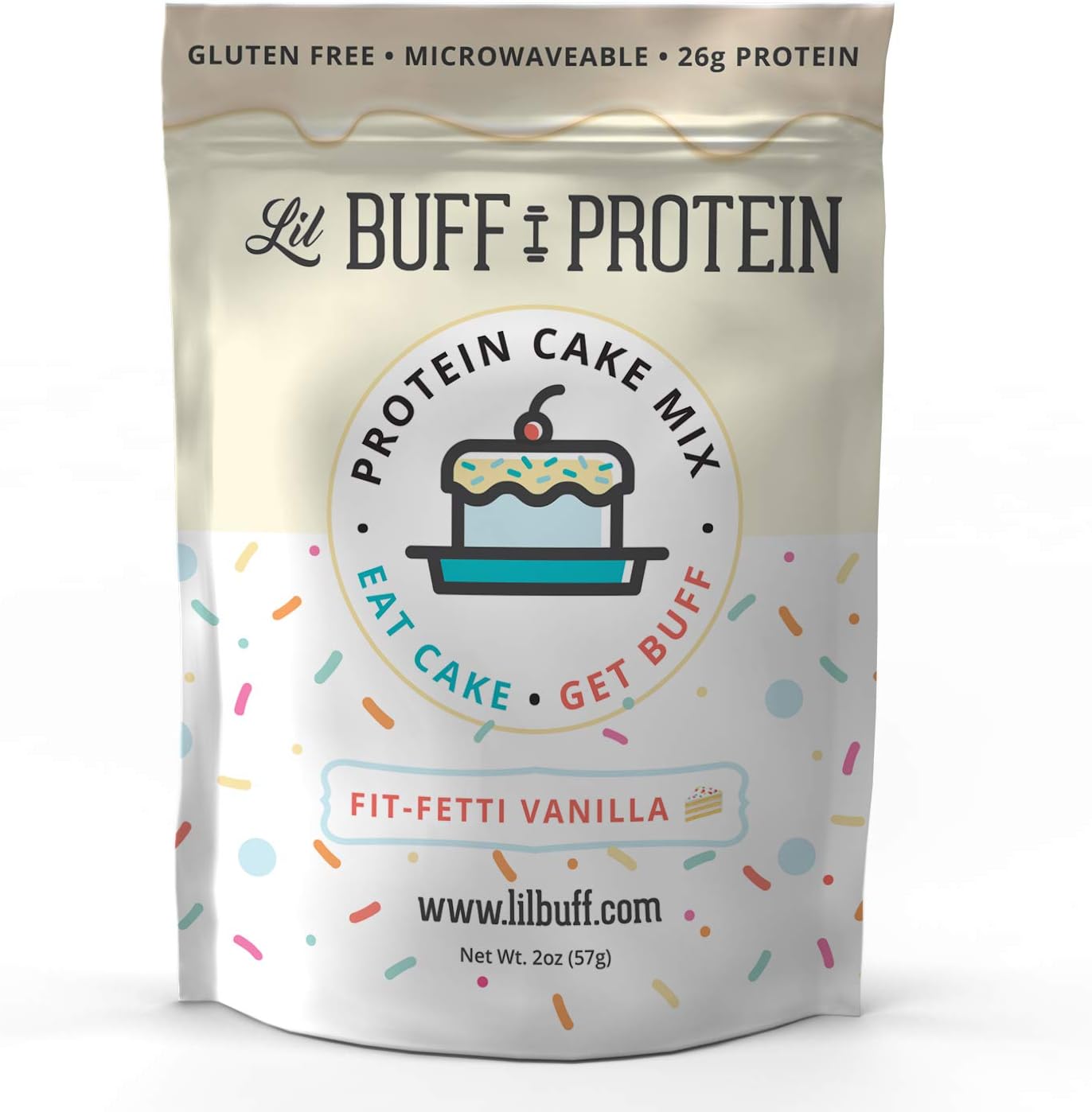 Lil Buff Protein, High Protein Cake Mix, Gluten Free, Microwaveable & 26g of Protein, High Protein Snack, Protein Waffles, Protein Donuts (FIT-FETTI, 1 Serving)