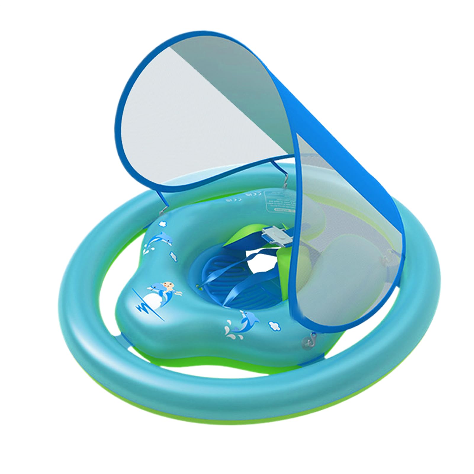 Anillo de natación inflable con dosel y asiento de seguridad ajustable para niños pequeños 7