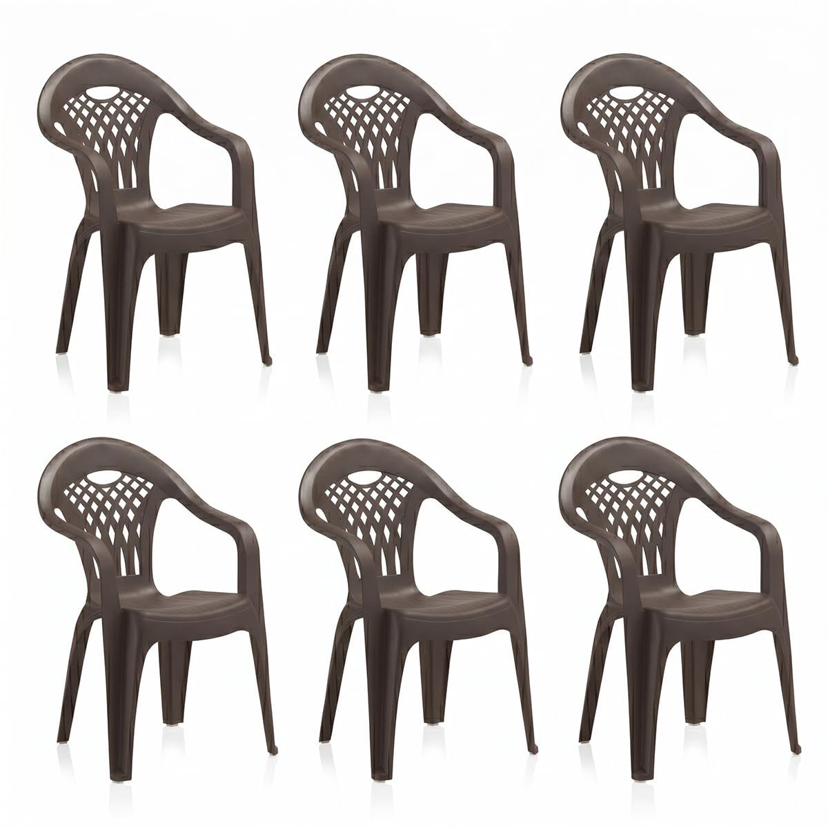 SP Berner SHAF - Pack 6 Sillas de Jardín Apilables - Exterior Terraza o Eventos - Plástico Reciclado Resistente UV - Fabricadas en España - Modelo Cancún - Wengué