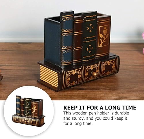 Miniatura 9 de Kisangel Caja de libros falsos de madera vintage, soporte de almacenamiento para lápices, adornos de libros antiguos, libro falso clásico de 15 x