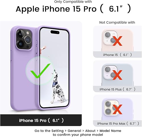 Miniatura 6 de OTOFLY Diseñada para iPhone 15 Pro, funda delgada de silicona a prueba de golpes para iPhone 15 Pro (6.1 pulgadas), (morado claro)