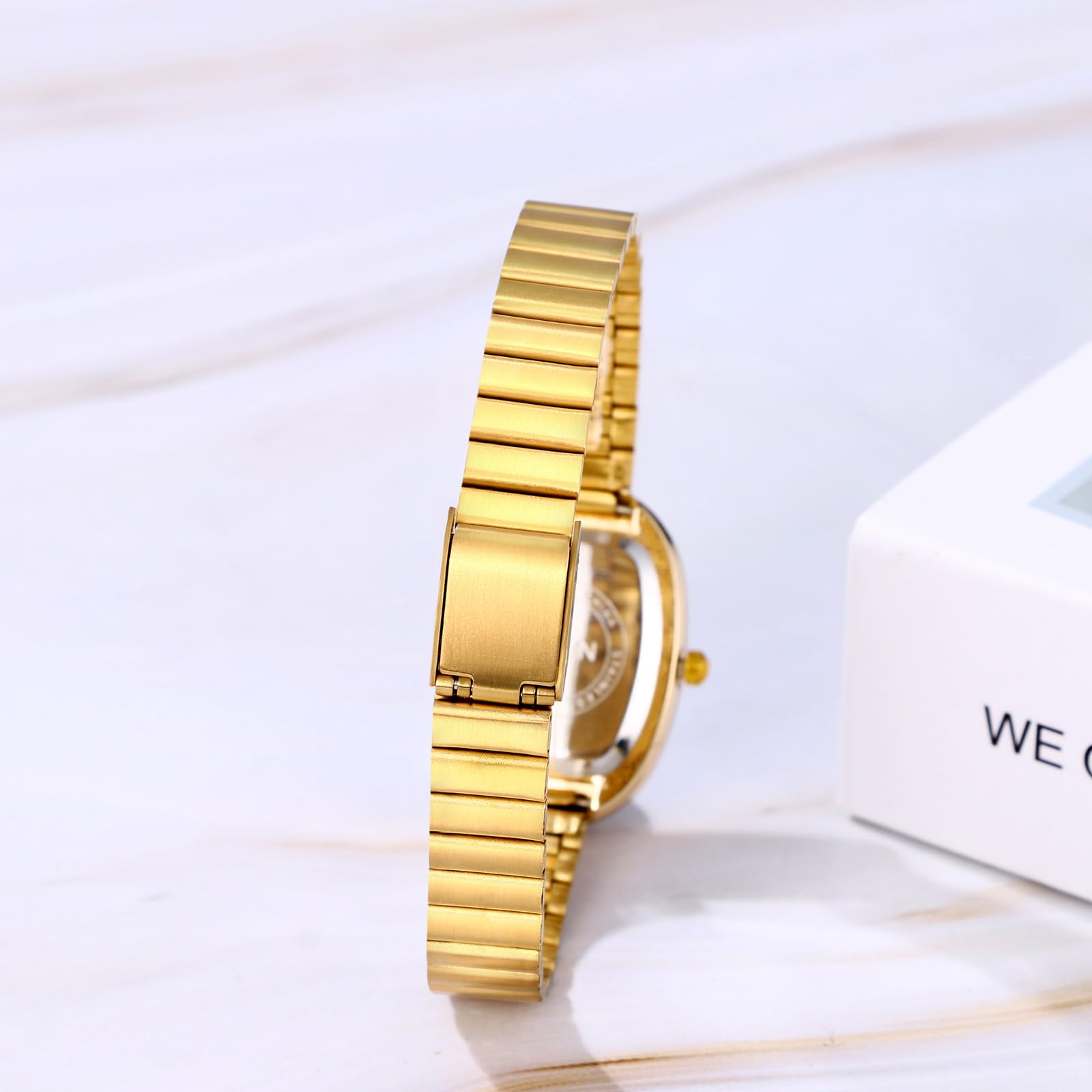 JewelryWe Orologio da Donna alla Moda al Lavoro: Quadrante Ovale Cinturino in Acciaio Inossidabile Regolabile Bracciale da Ragazze Regalo per Lei