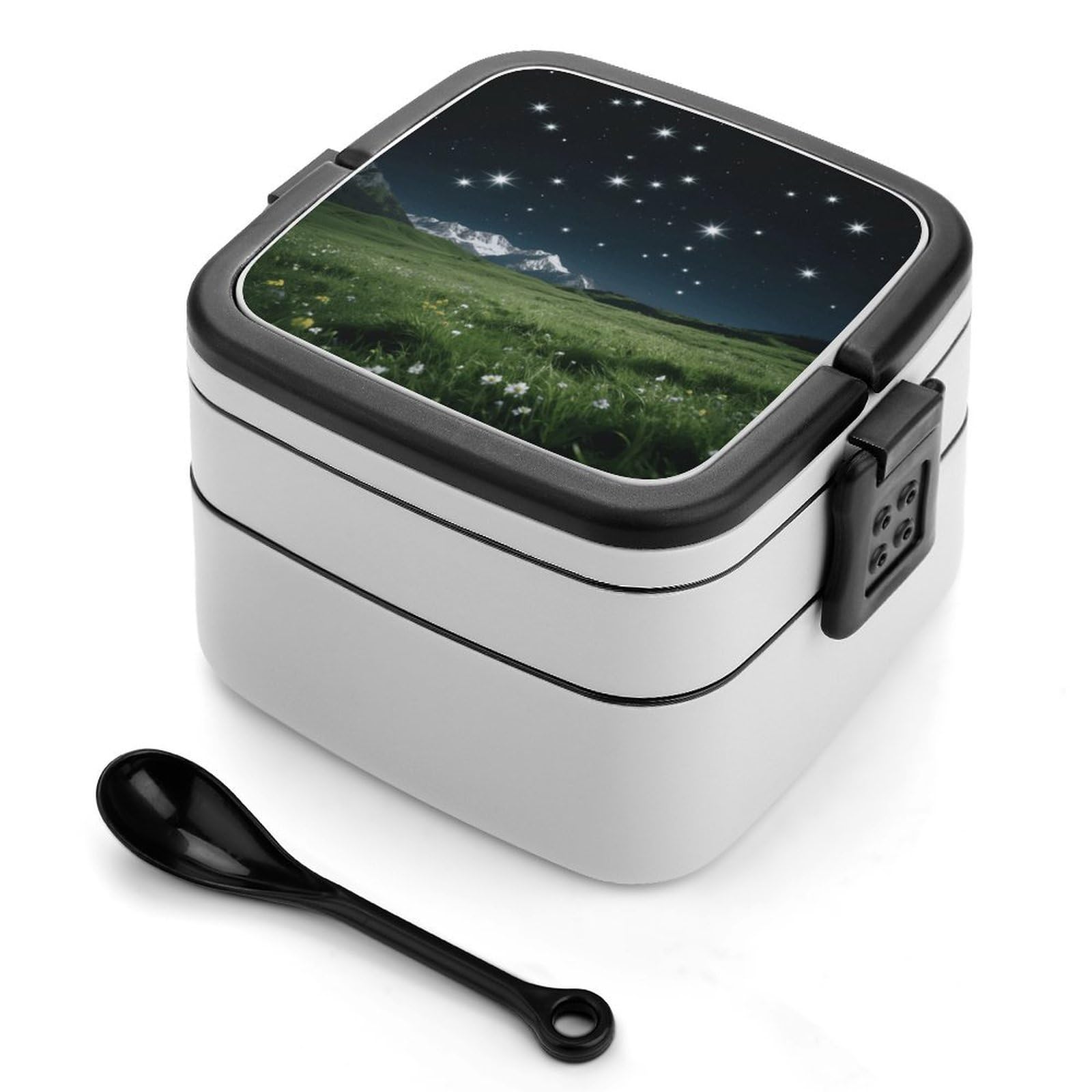 VstaDank Alpine Meadow Stars Bento Box with Compartments Portable Lunch Containers with Spoon Leak Proof Bento Lunch Box Snap-On Design Double-Layer Insulated Lunch Boxes for Work Camping